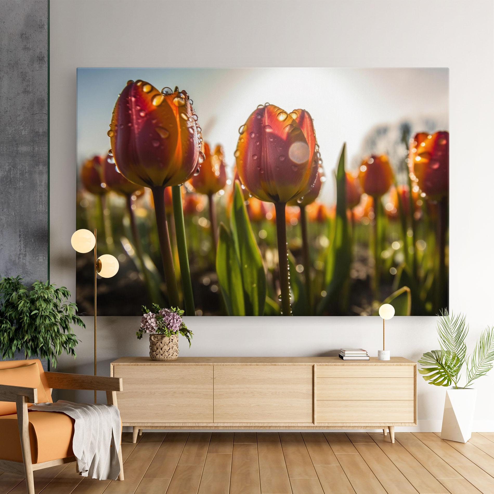 Leinwandbild Orange Tulips After Rain mockup 9