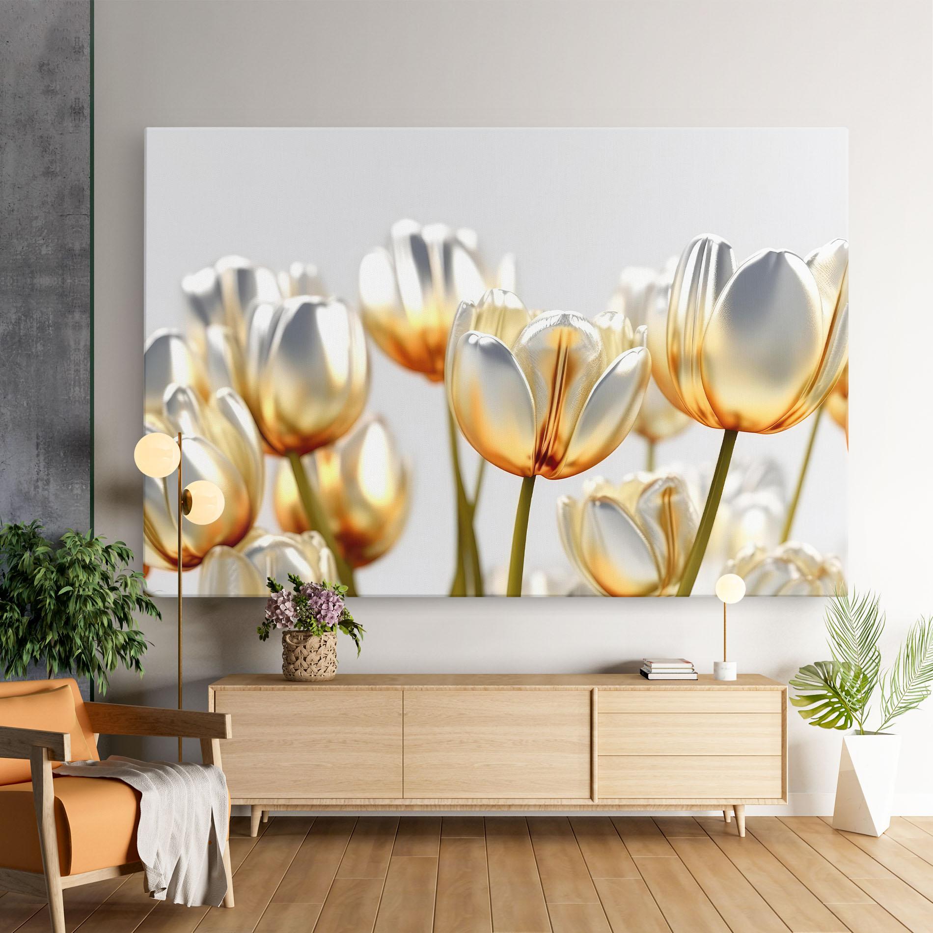 Leinwandbild White Golden Tulips mockup 9