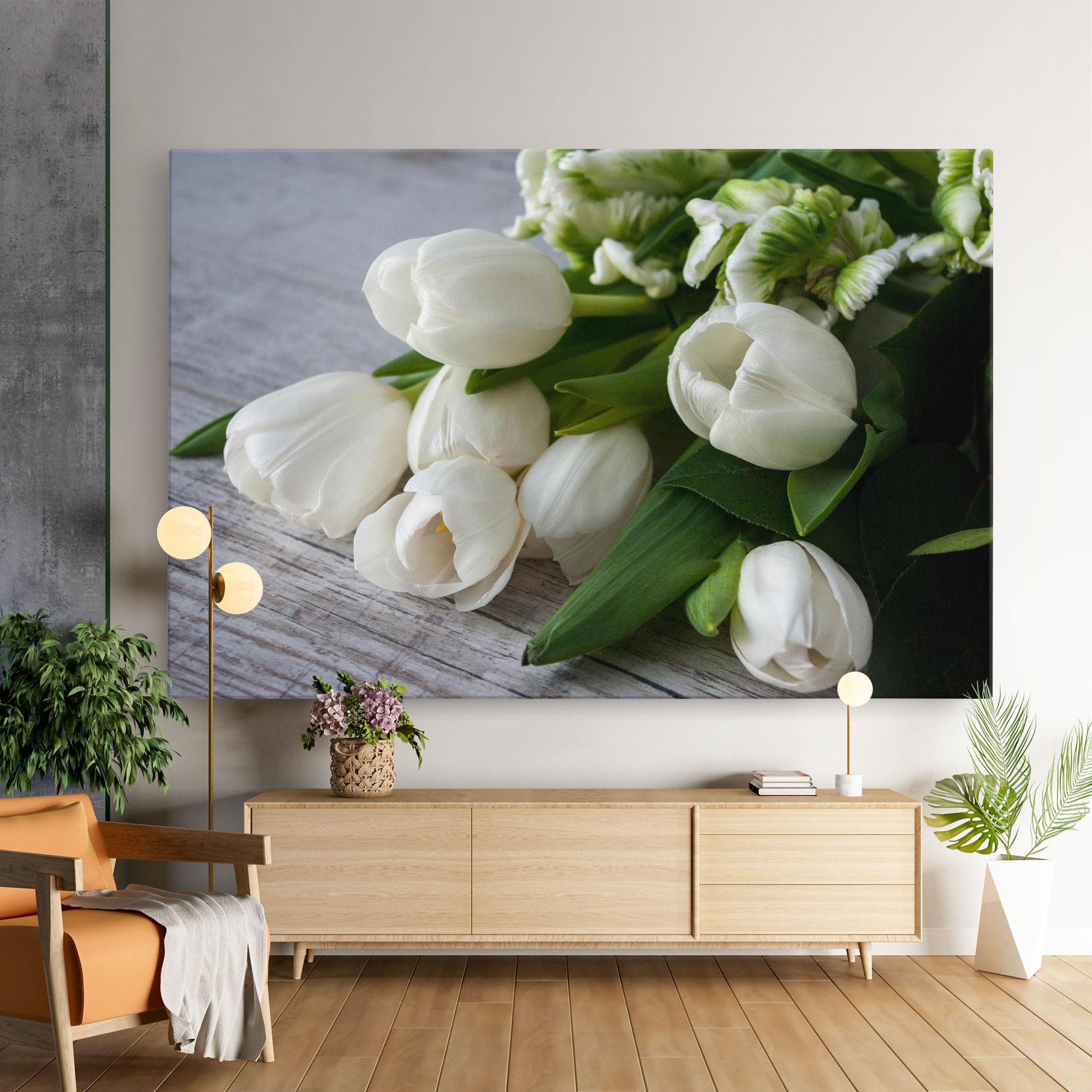 Leinwandbild White Tulips Bouquet mockup 9