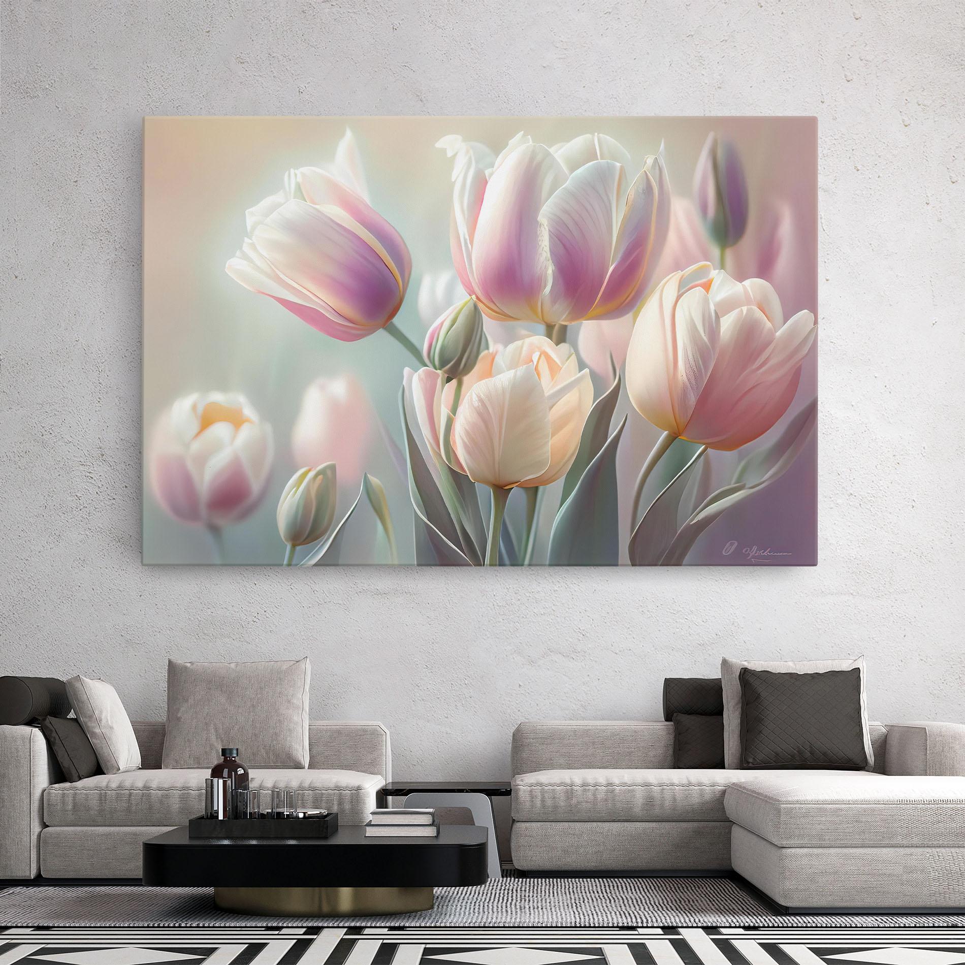 Leinwandbild Dreamy White Tulips mockup 2