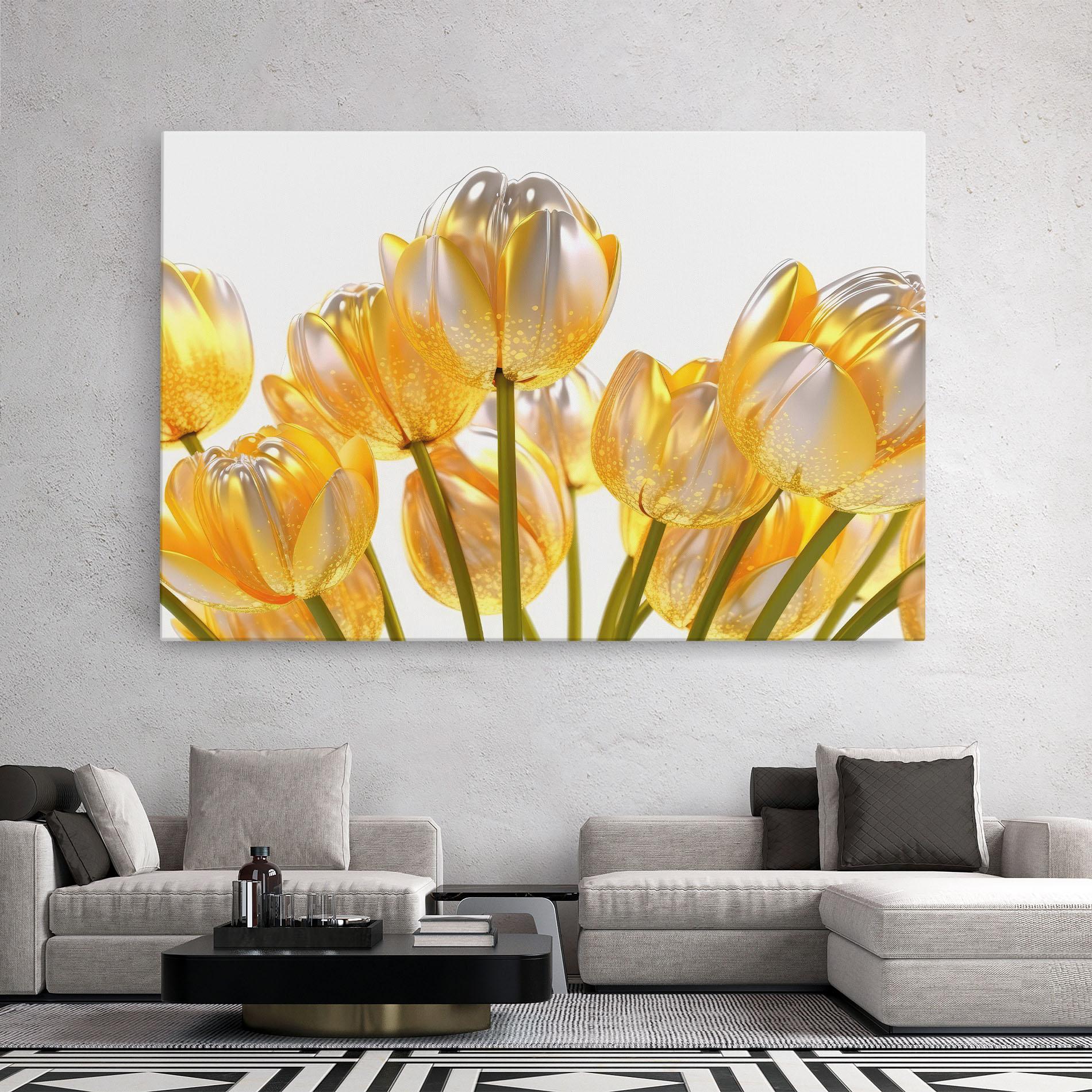 Leinwandbild Gold White Tulips mockup 2