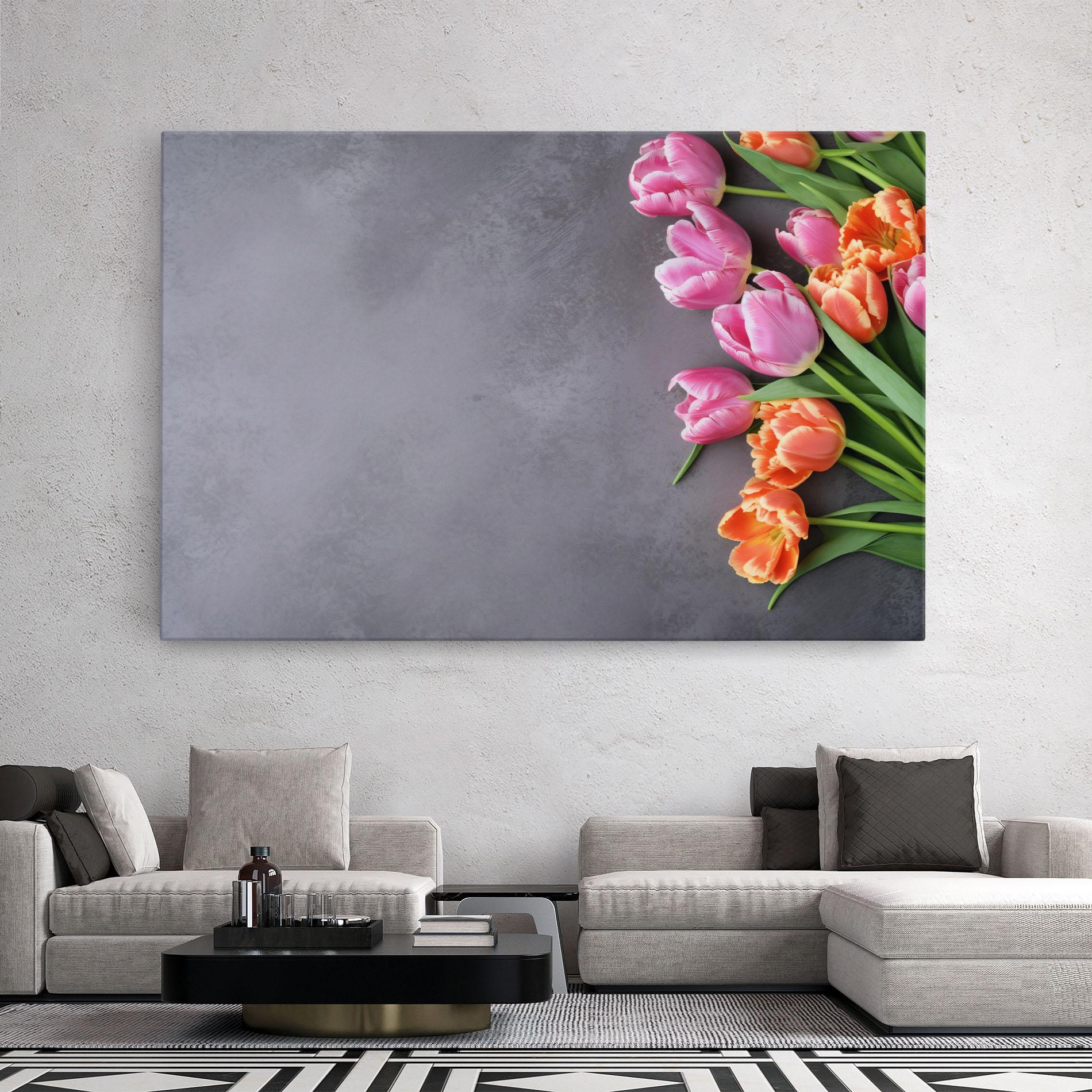 Leinwandbild Light Orange Pink Tulips mockup 2