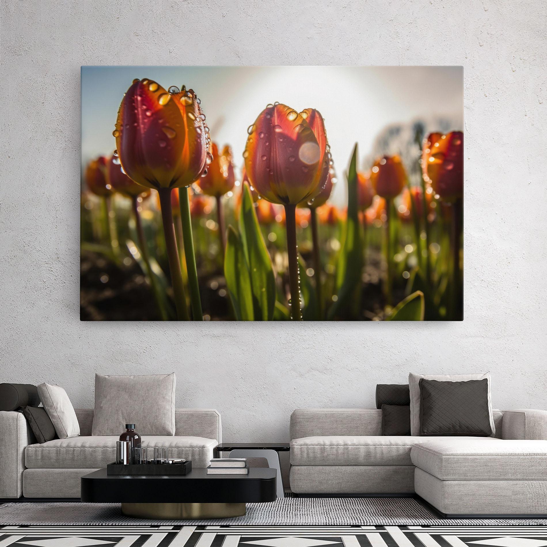 Leinwandbild Orange Tulips After Rain mockup 2