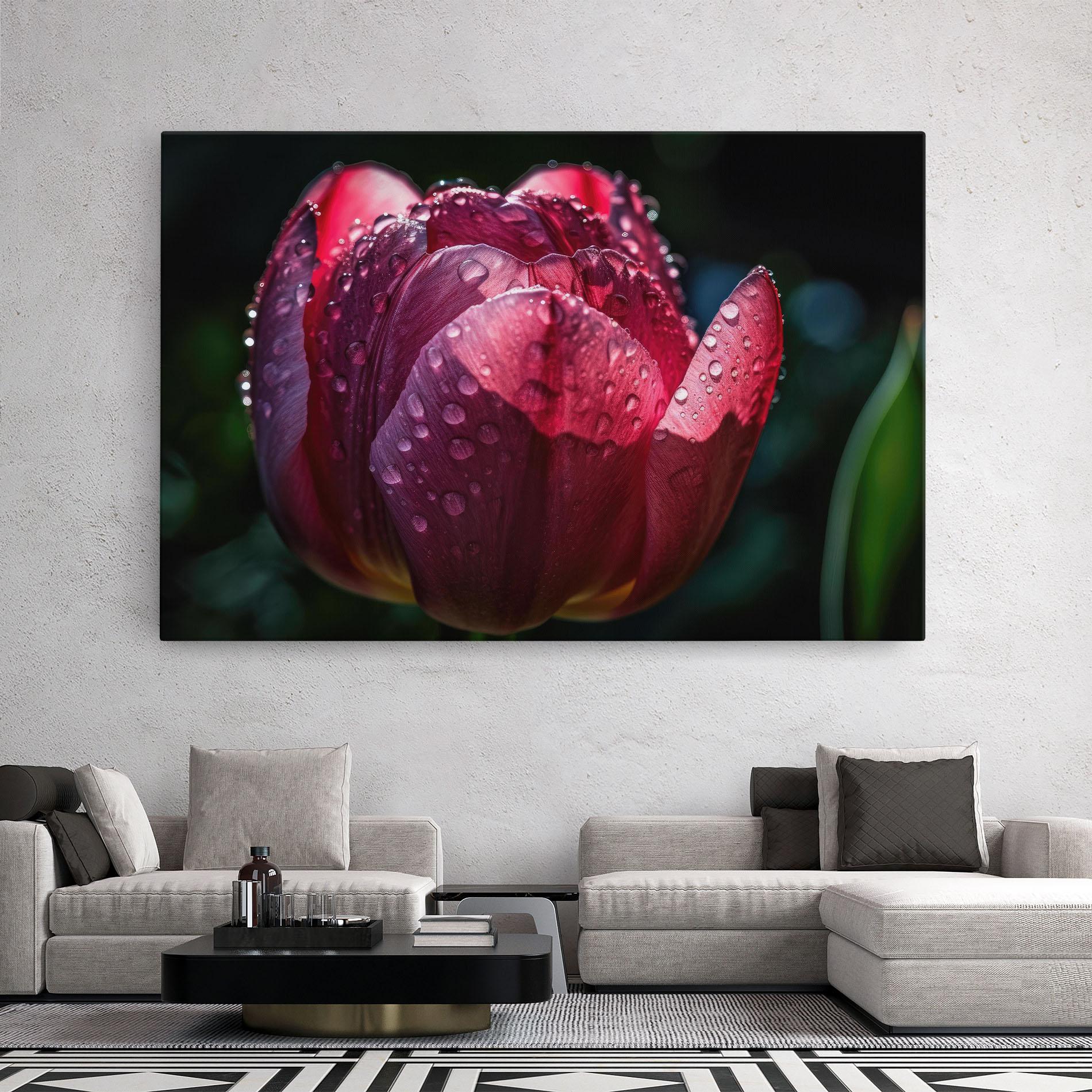 Leinwandbild Pink Tulip After Rain mockup 2