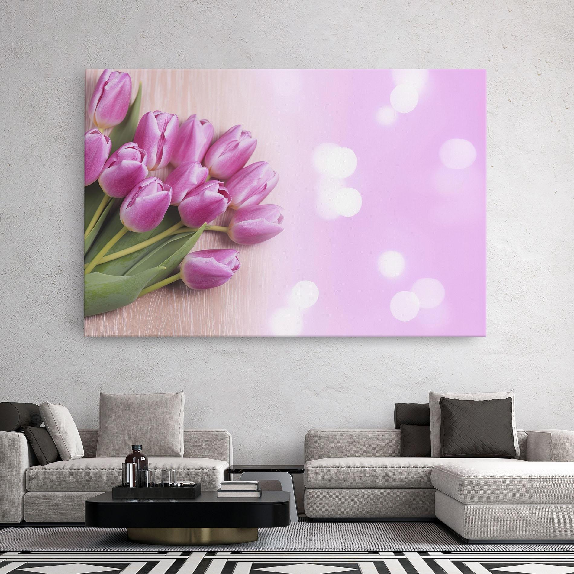 Leinwandbild Pink Tulip Flowers mockup 2