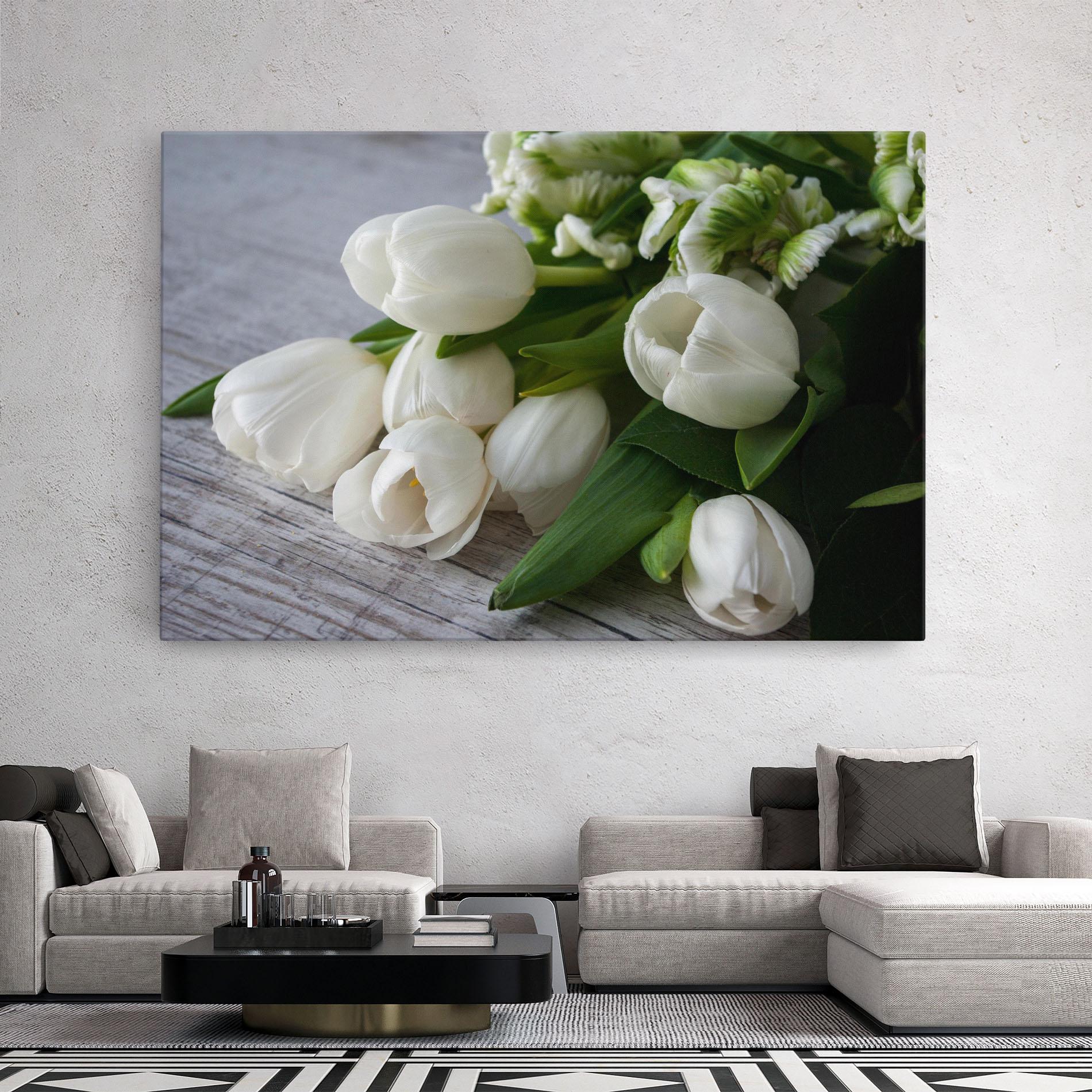 Leinwandbild White Tulips Bouquet mockup 2