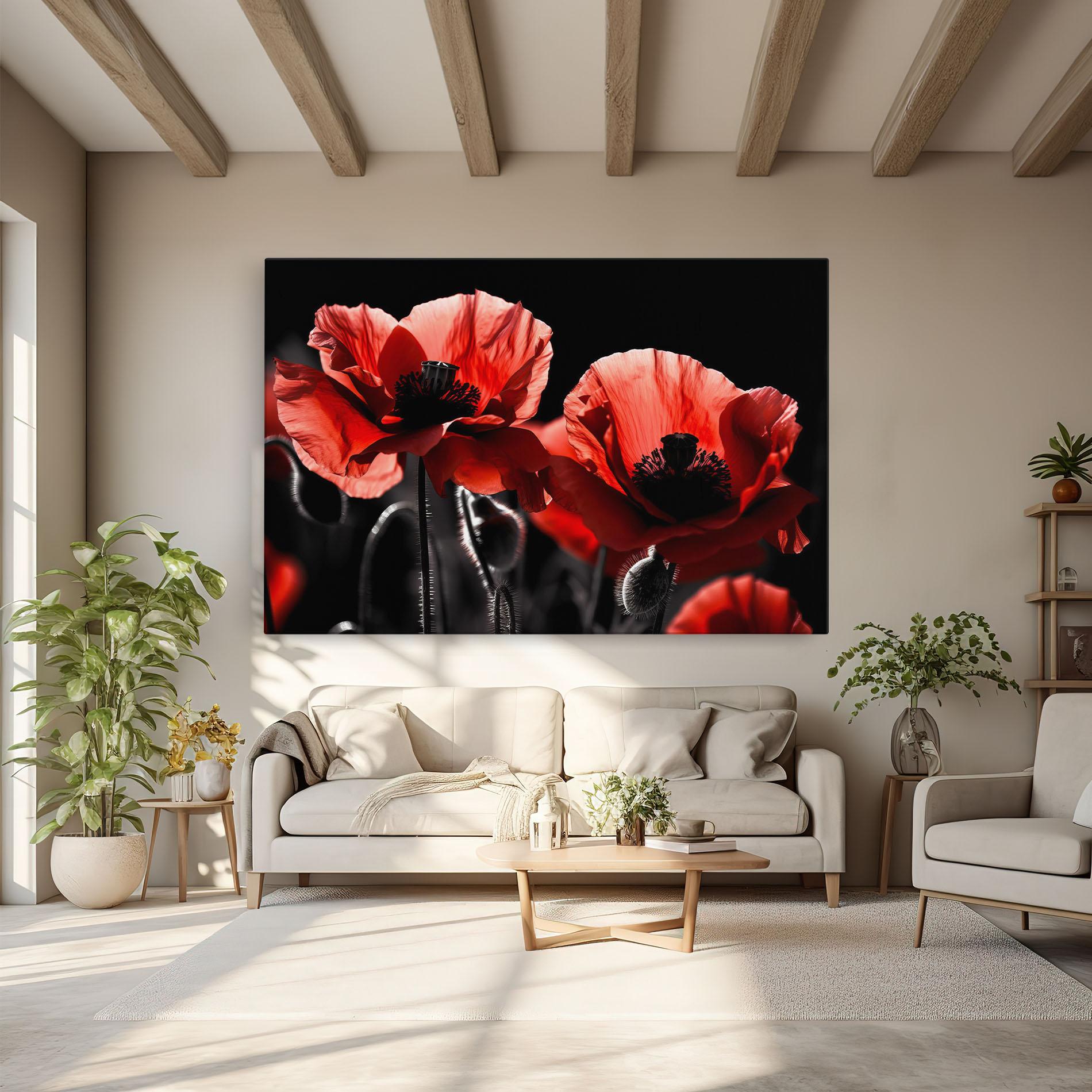 Leinwandbild Light Red Poppy On Black mockup 6
