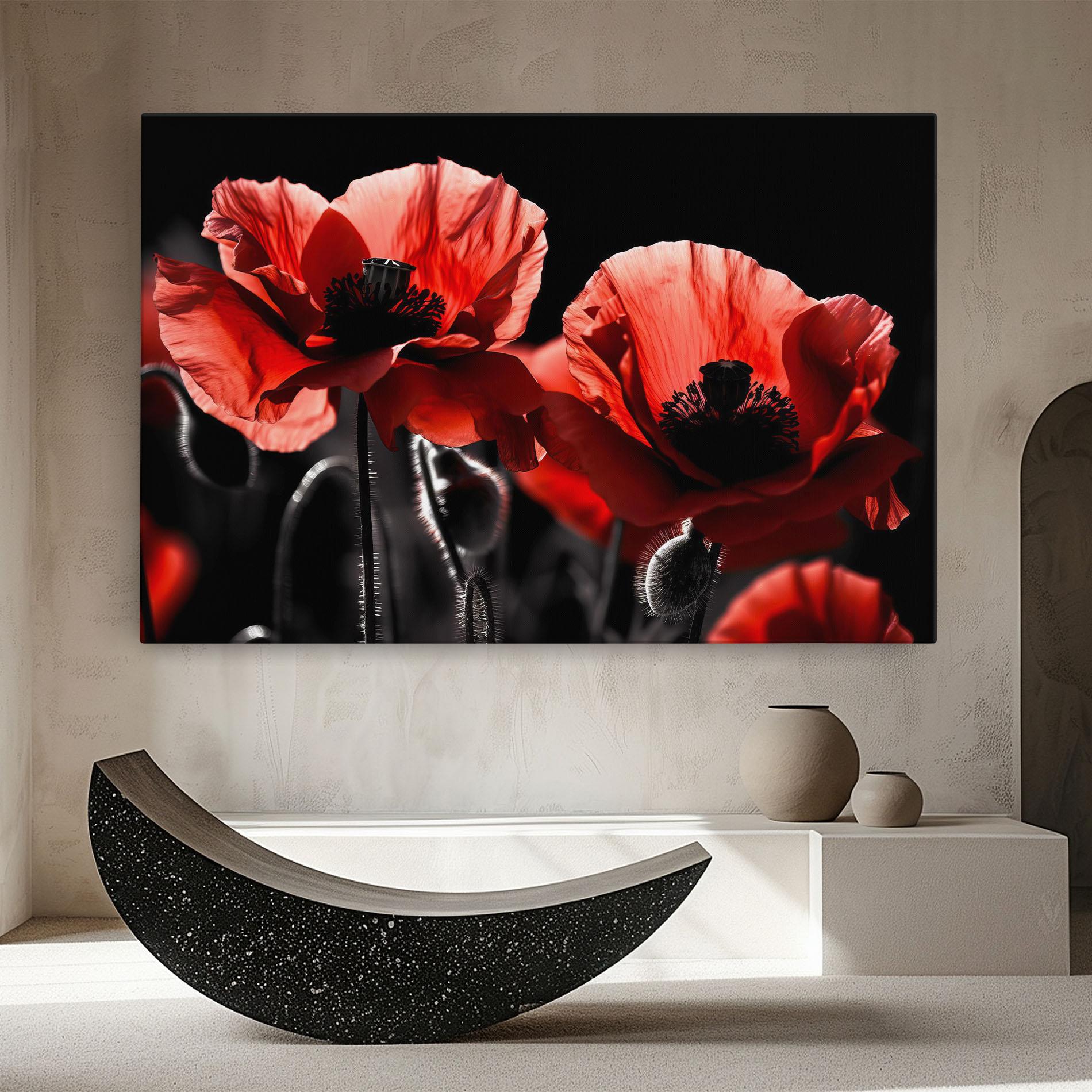 Leinwandbild Light Red Poppy On Black mockup 8
