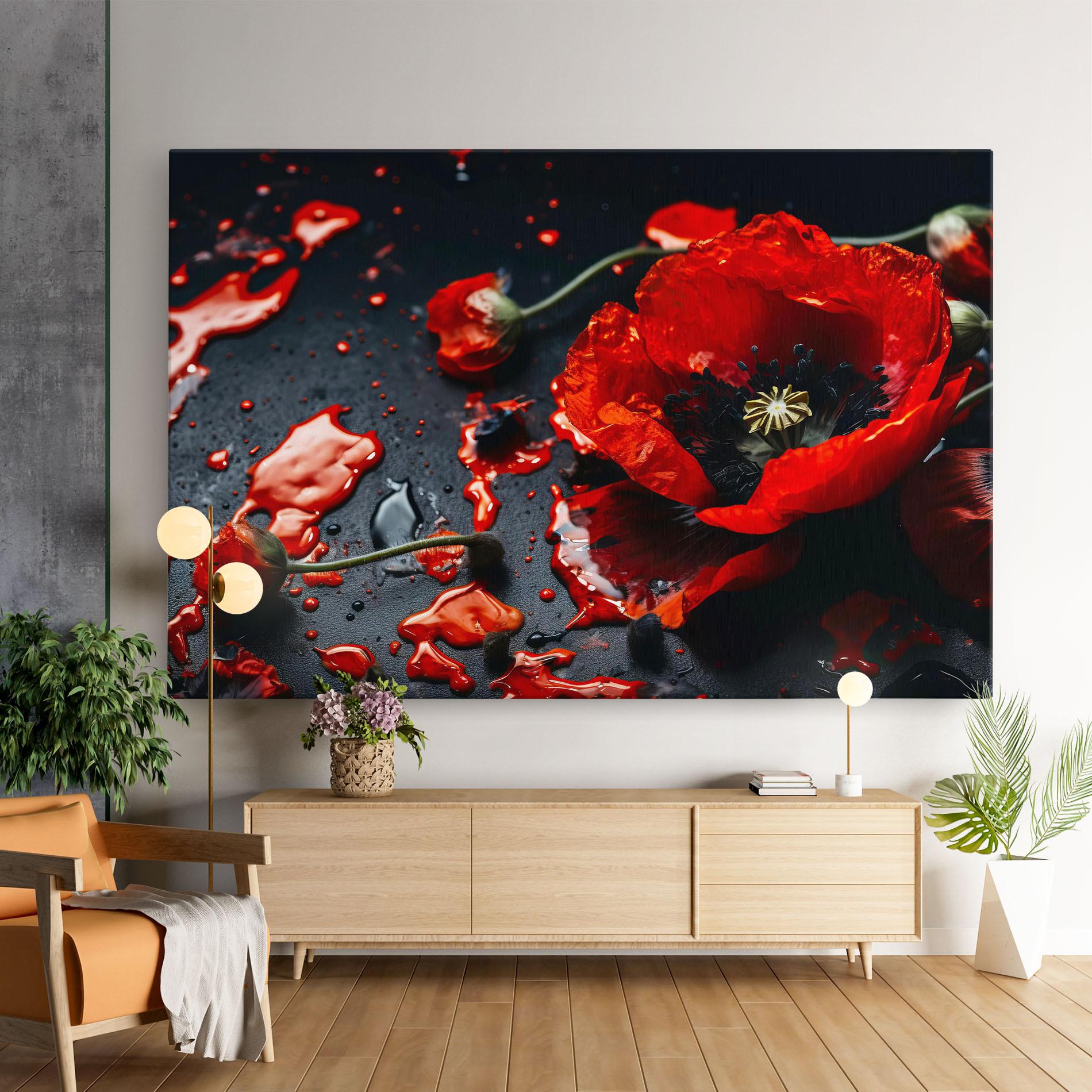 Leinwandbild Beautiful Red Poppy Liquid mockup 9