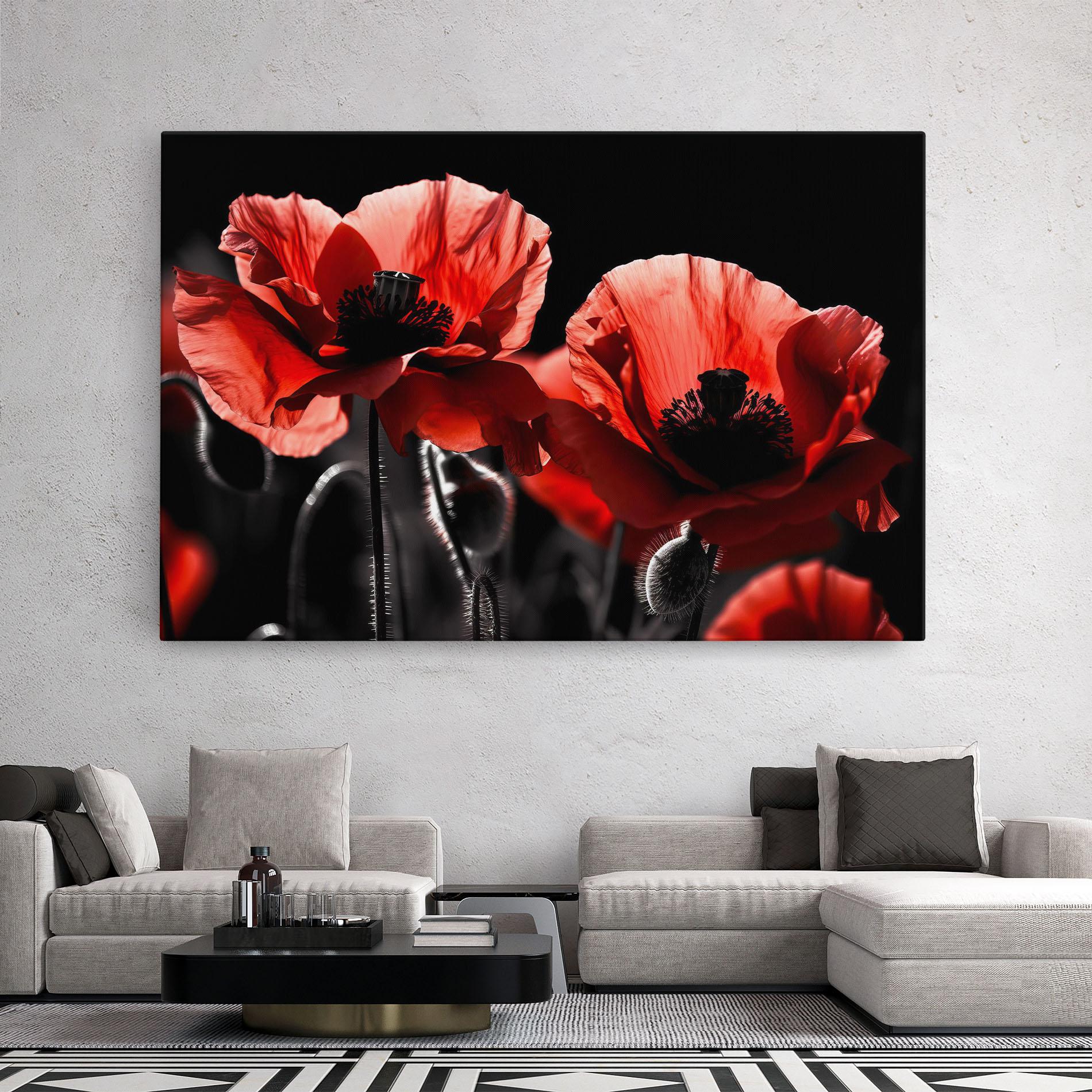 Leinwandbild Light Red Poppy On Black mockup 2
