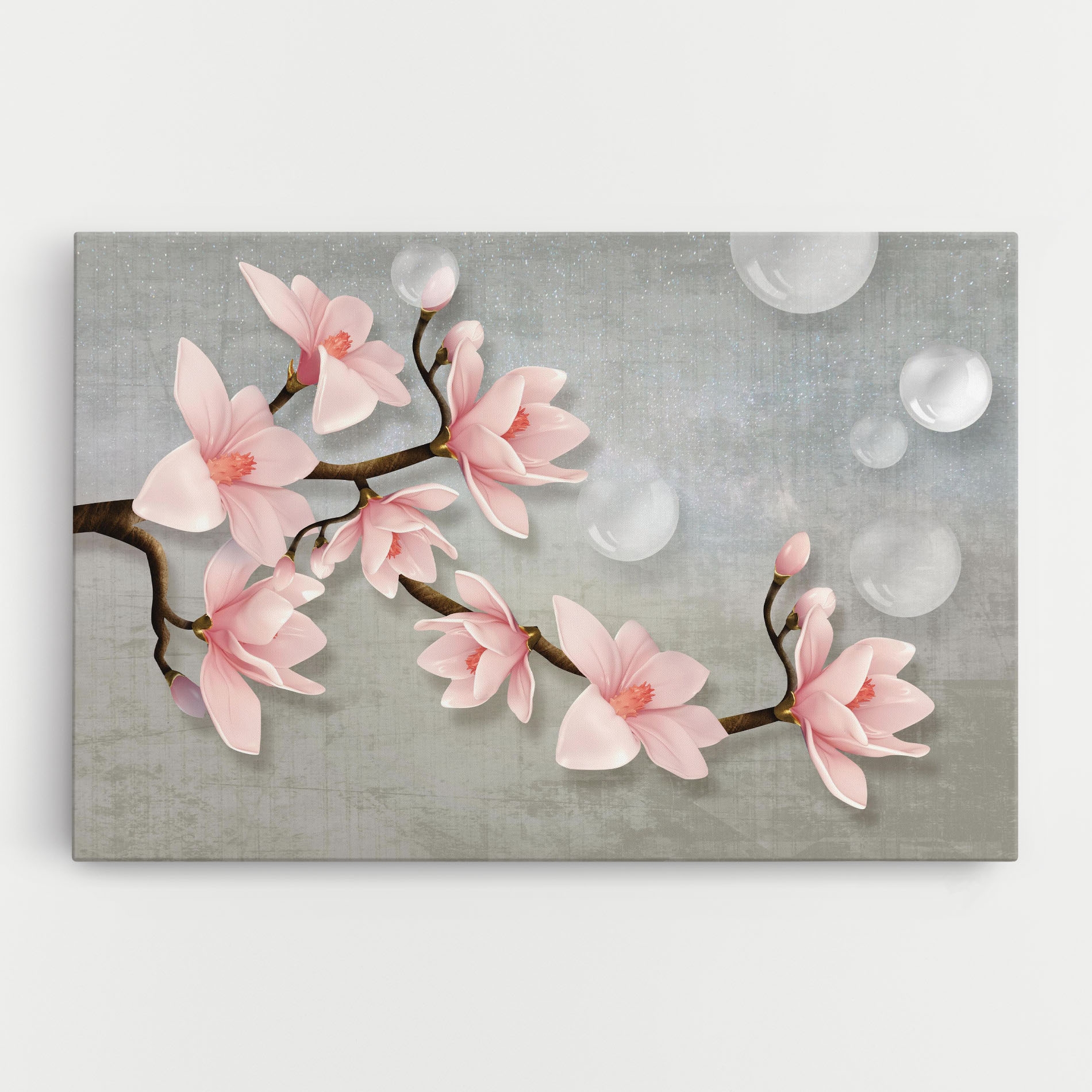 Leinwandbild Pink Magnolia in einem hellen Wohnraum