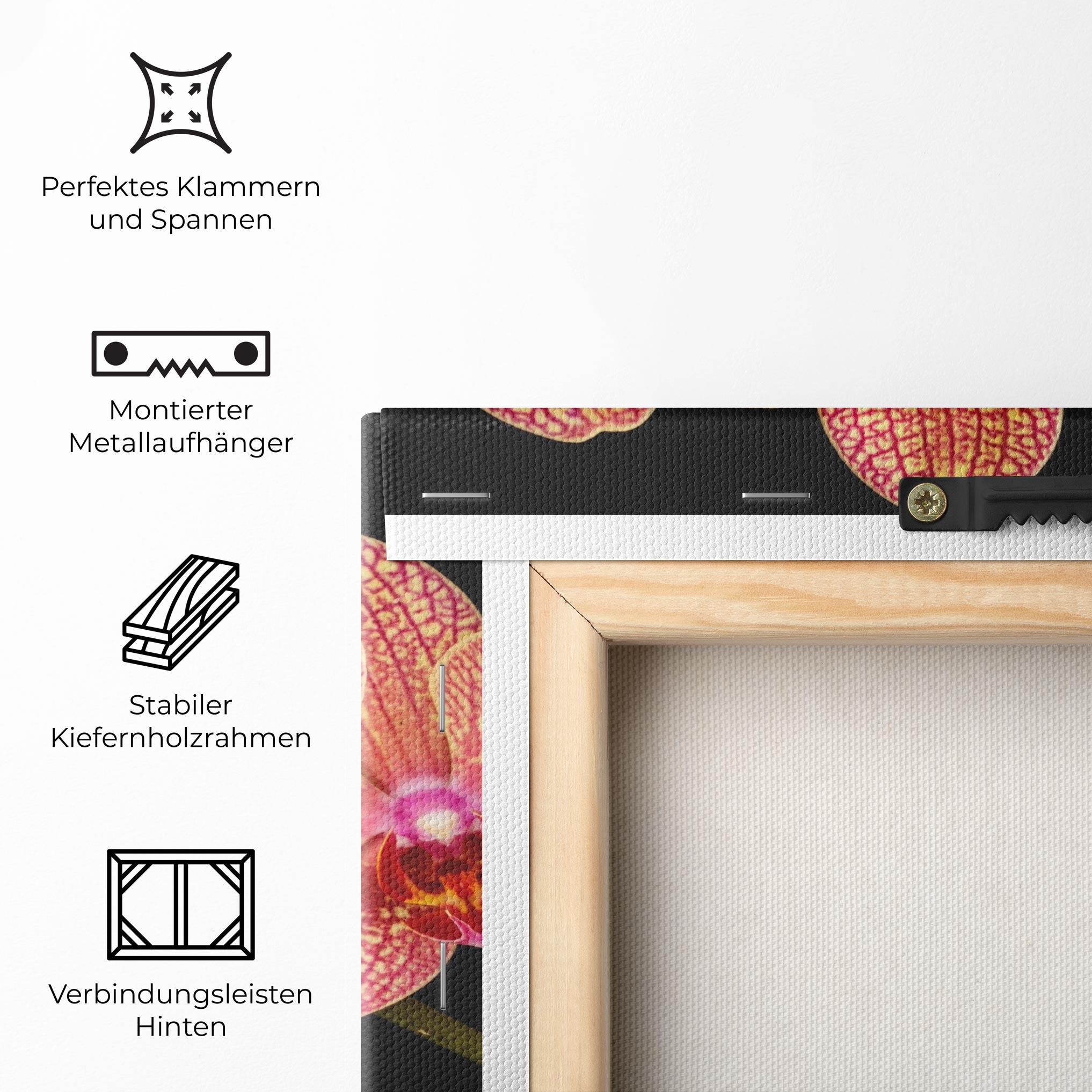 Leinwandbild Pink Orchids On Black mockup 5