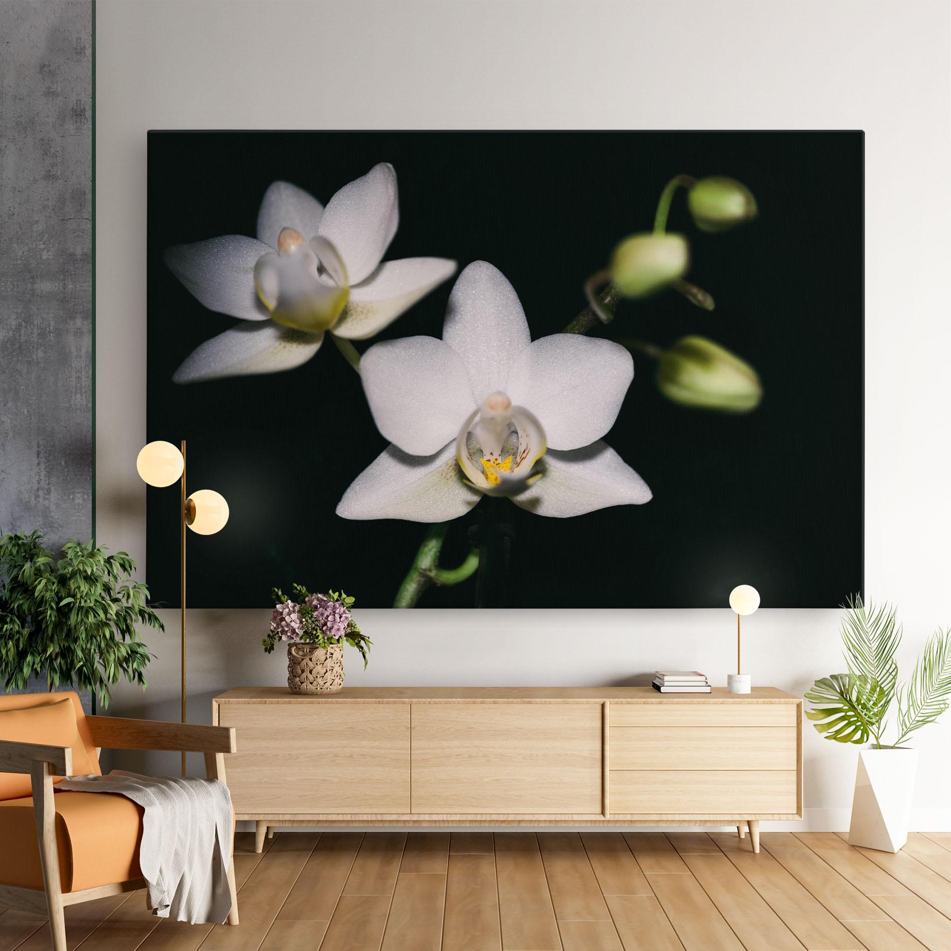 Leinwandbild Orchids On Black mockup 9