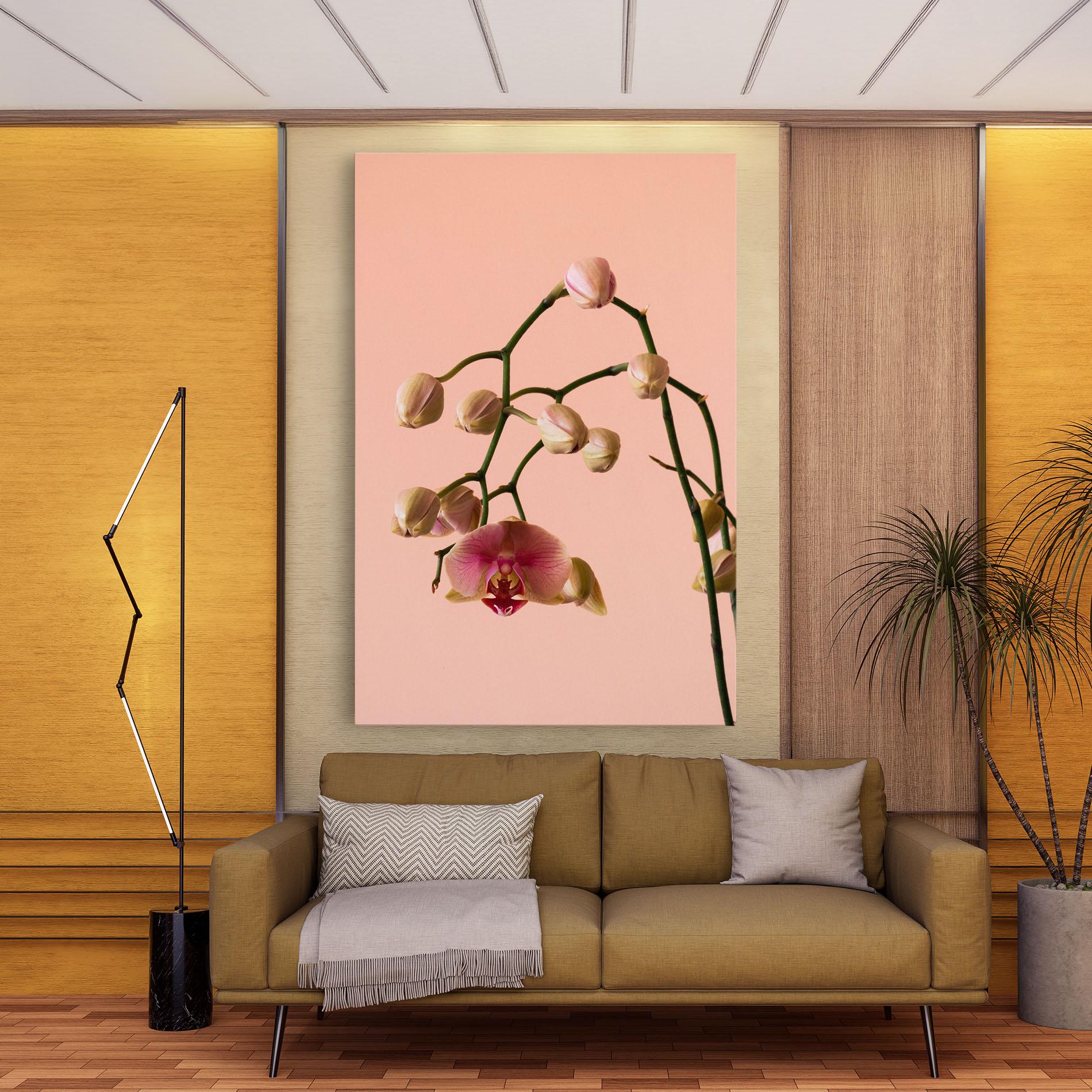 Leinwandbild Orchids On Pink mockup 9