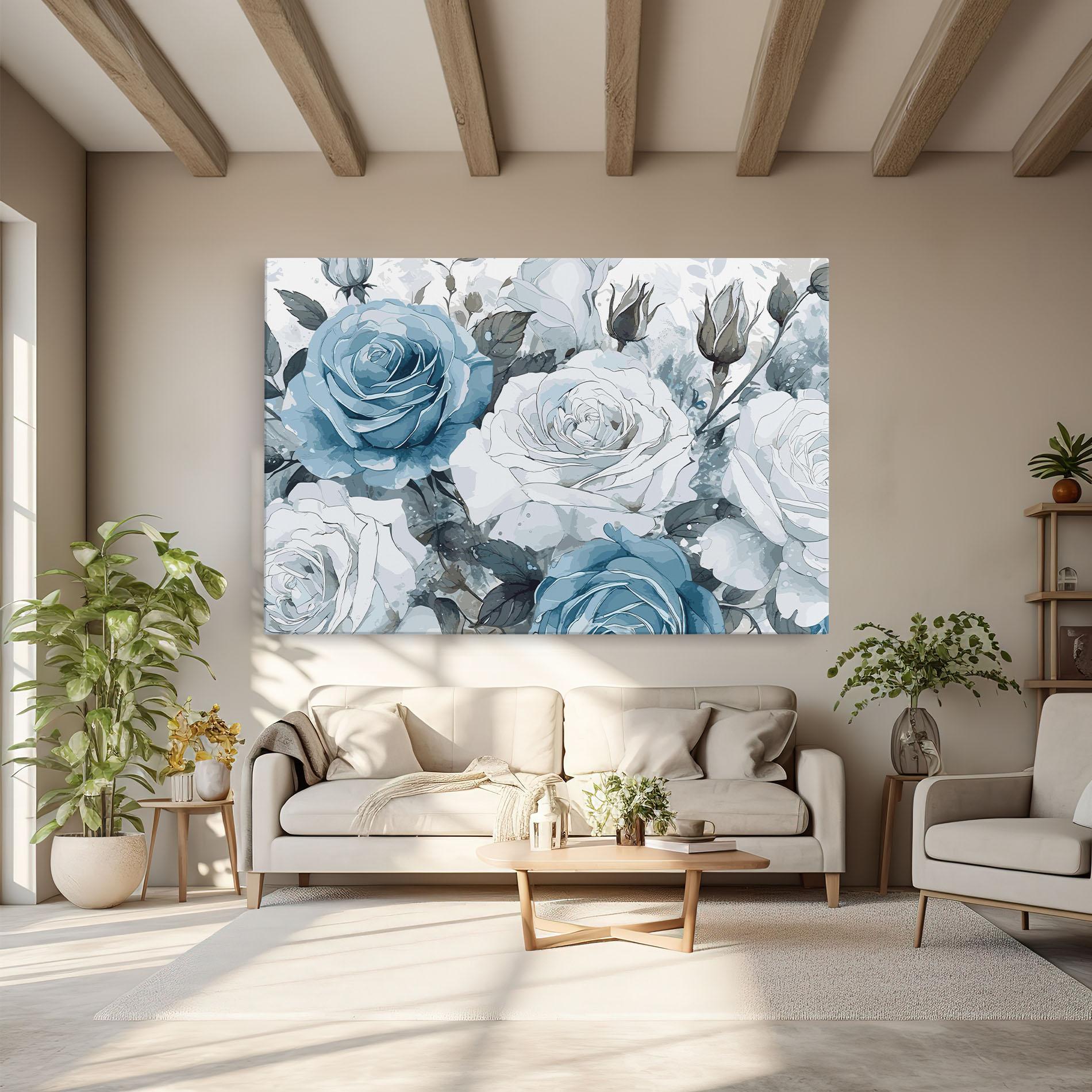Leinwandbild Blue White Rose mockup 6