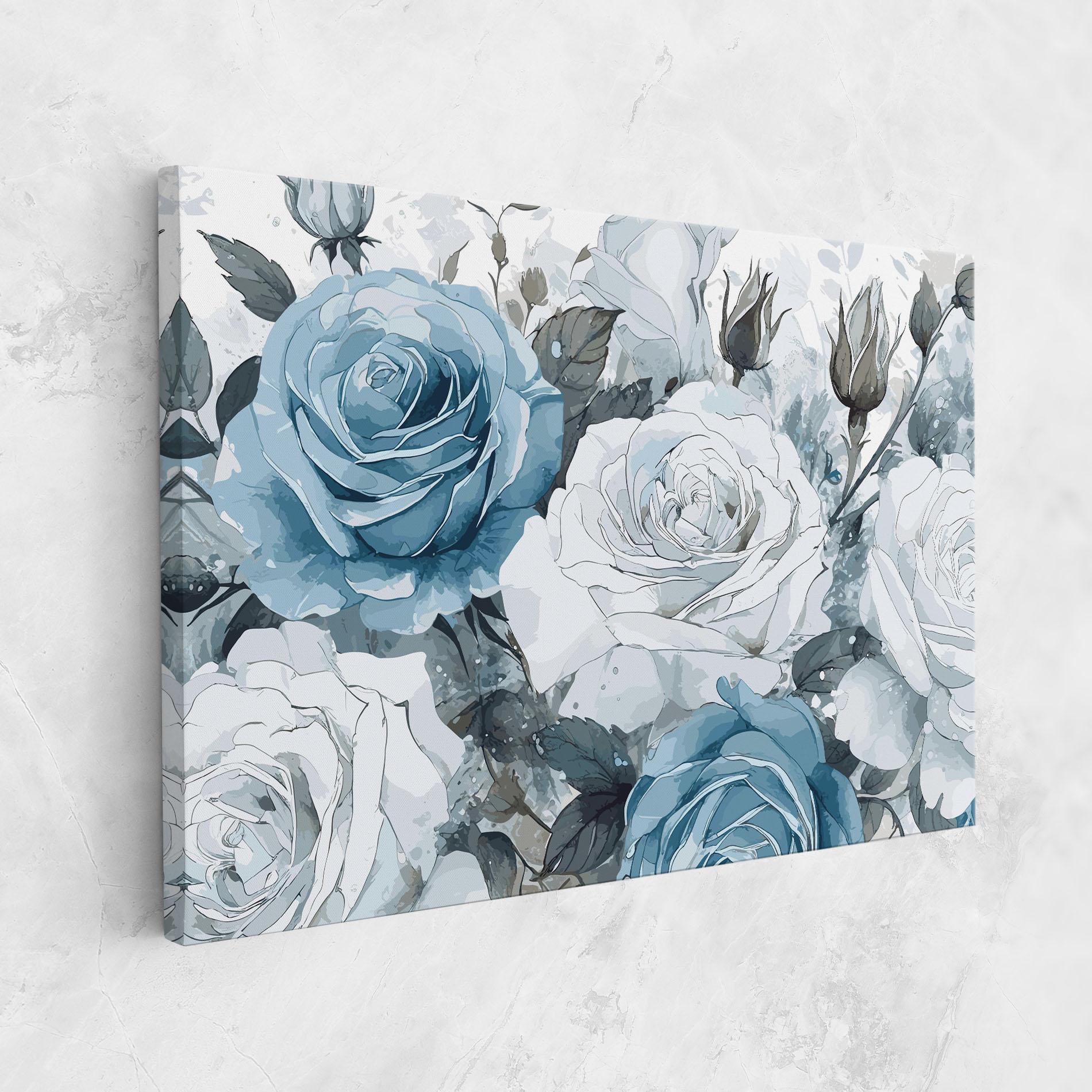 Leinwandbild Blue White Rose mockup 1