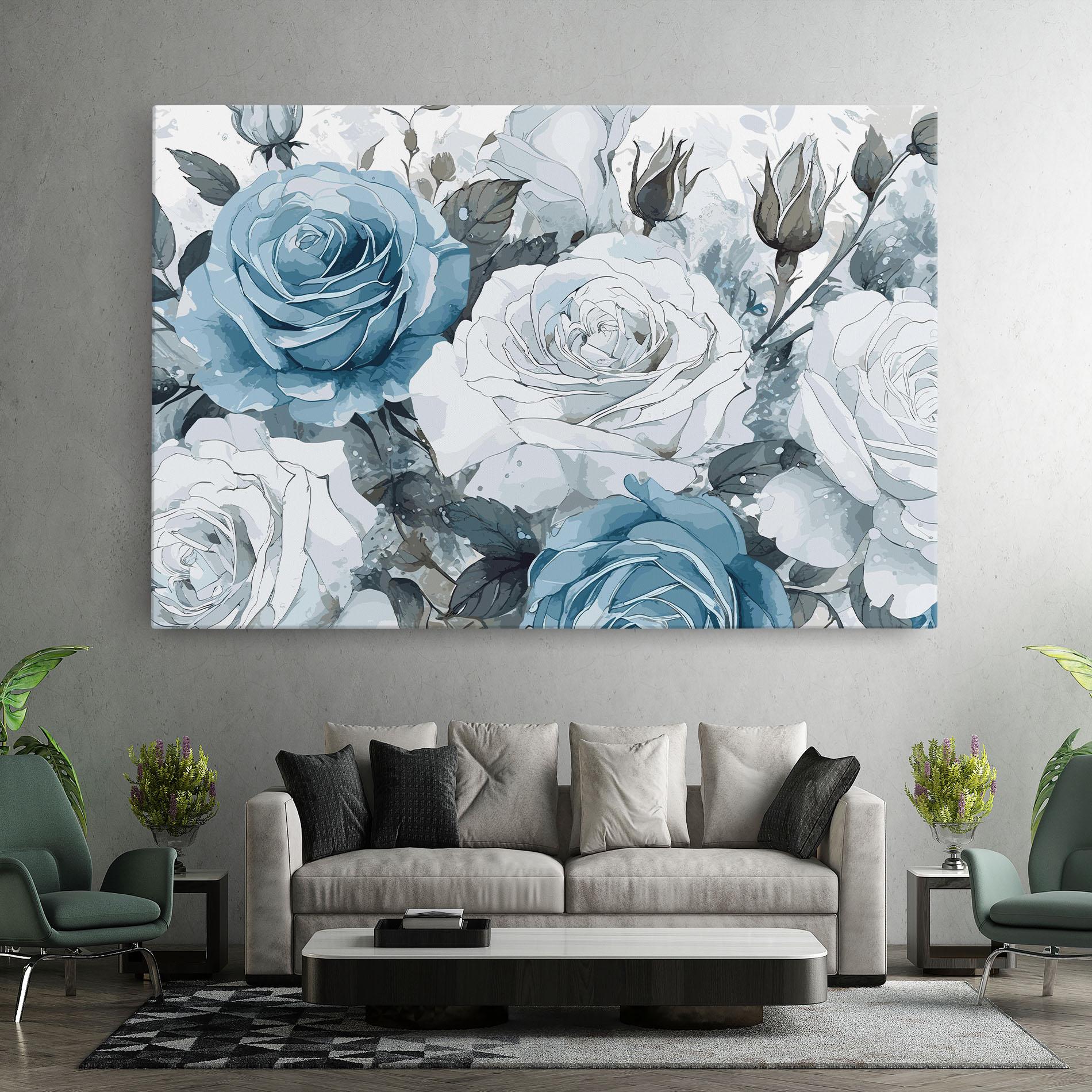 Leinwandbild Blue White Rose mockup 7