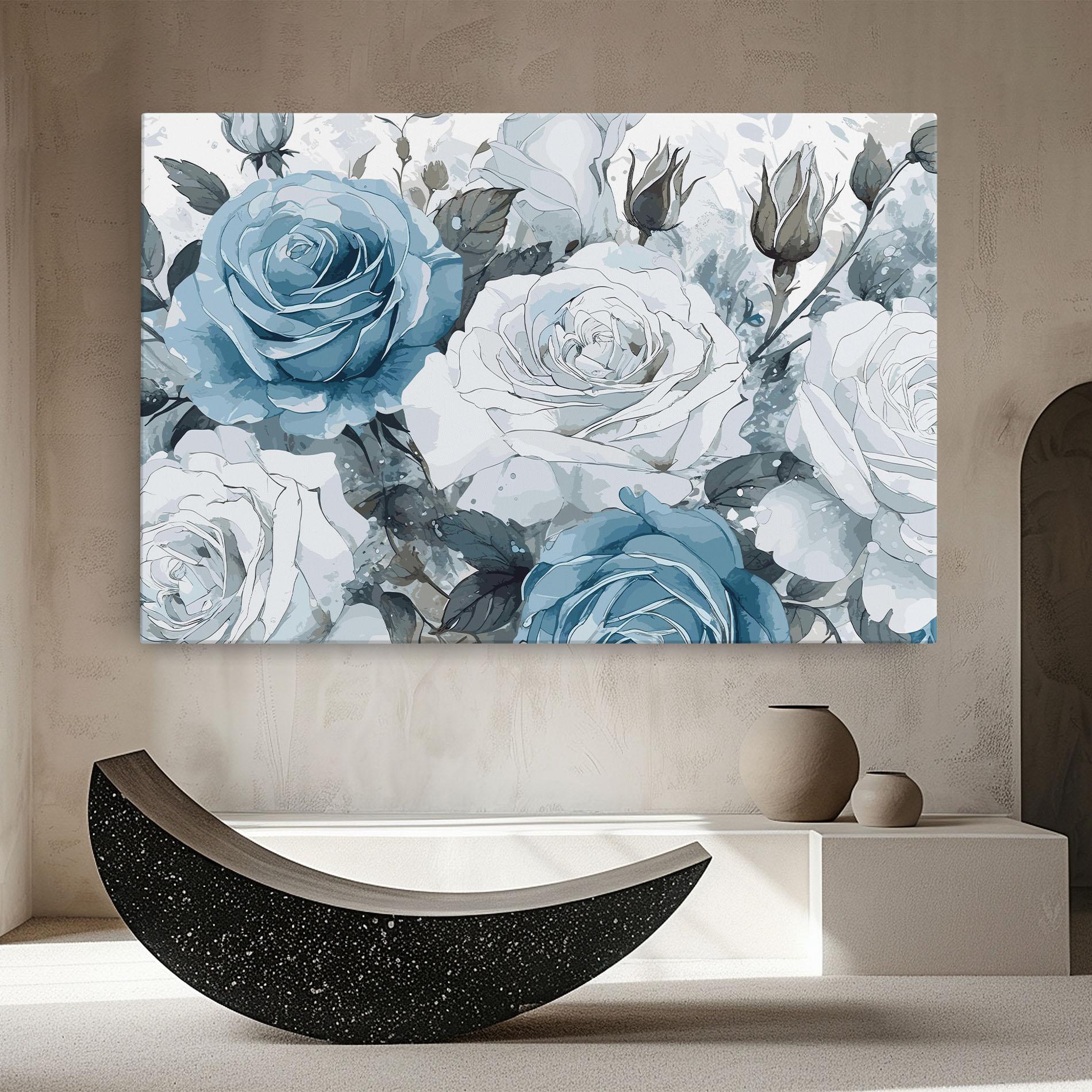 Leinwandbild Blue White Rose mockup 8