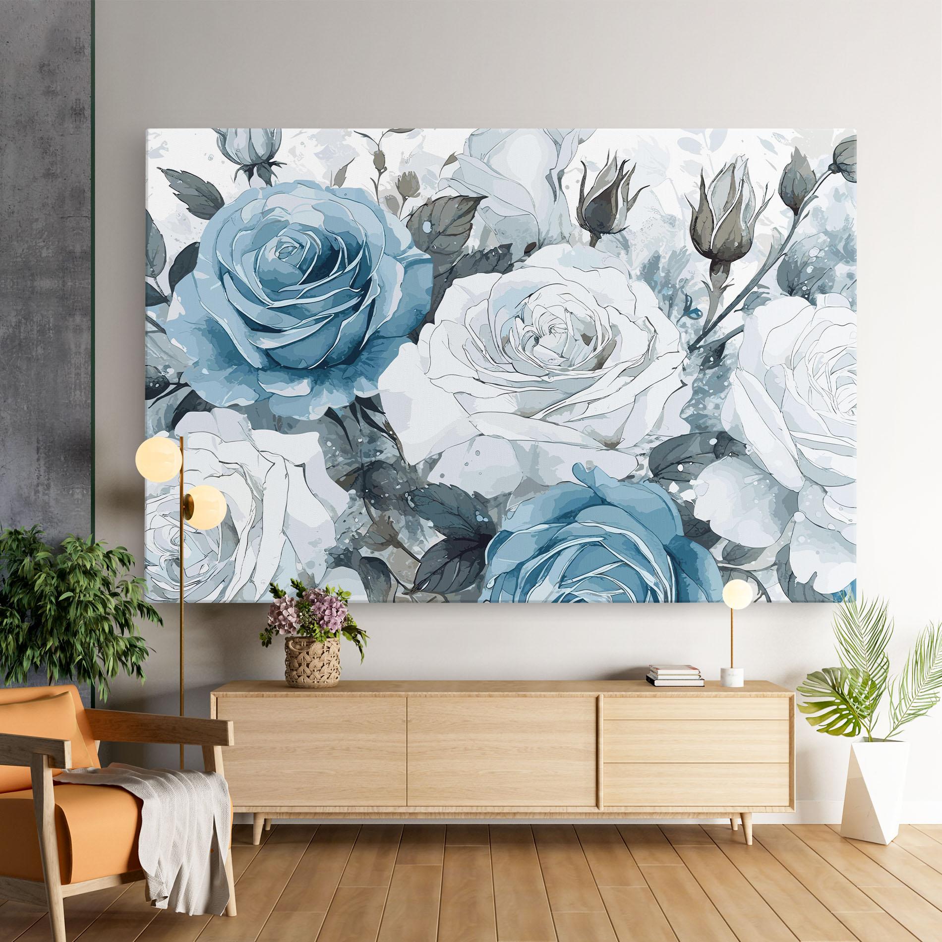 Leinwandbild Blue White Rose mockup 9