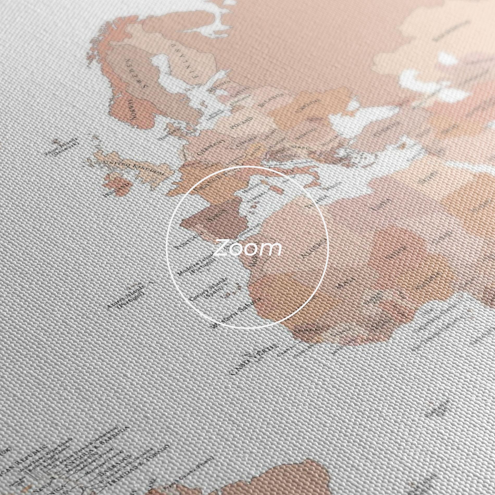 Leinwandbild Pink World Map mockup 3