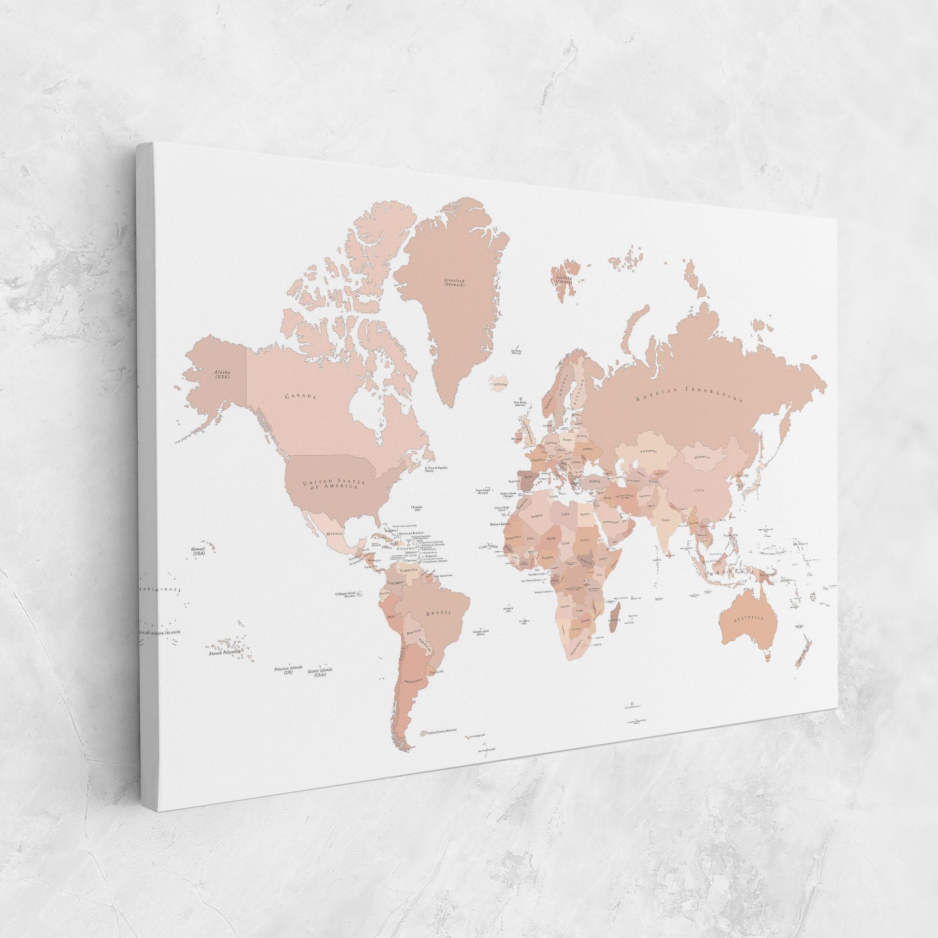 Leinwandbild Pink World Map mockup 1