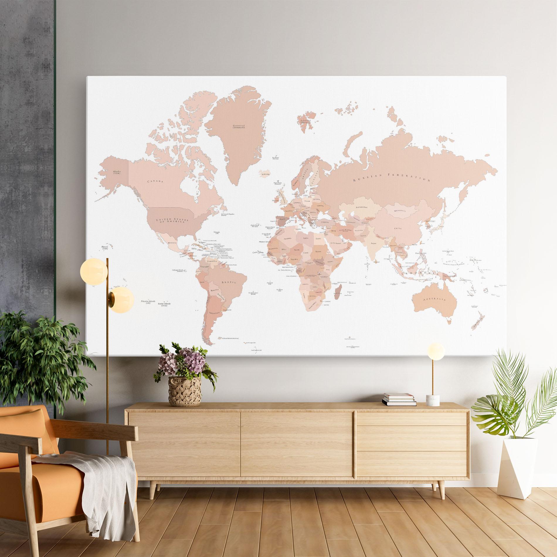 Leinwandbild Pink World Map mockup 9