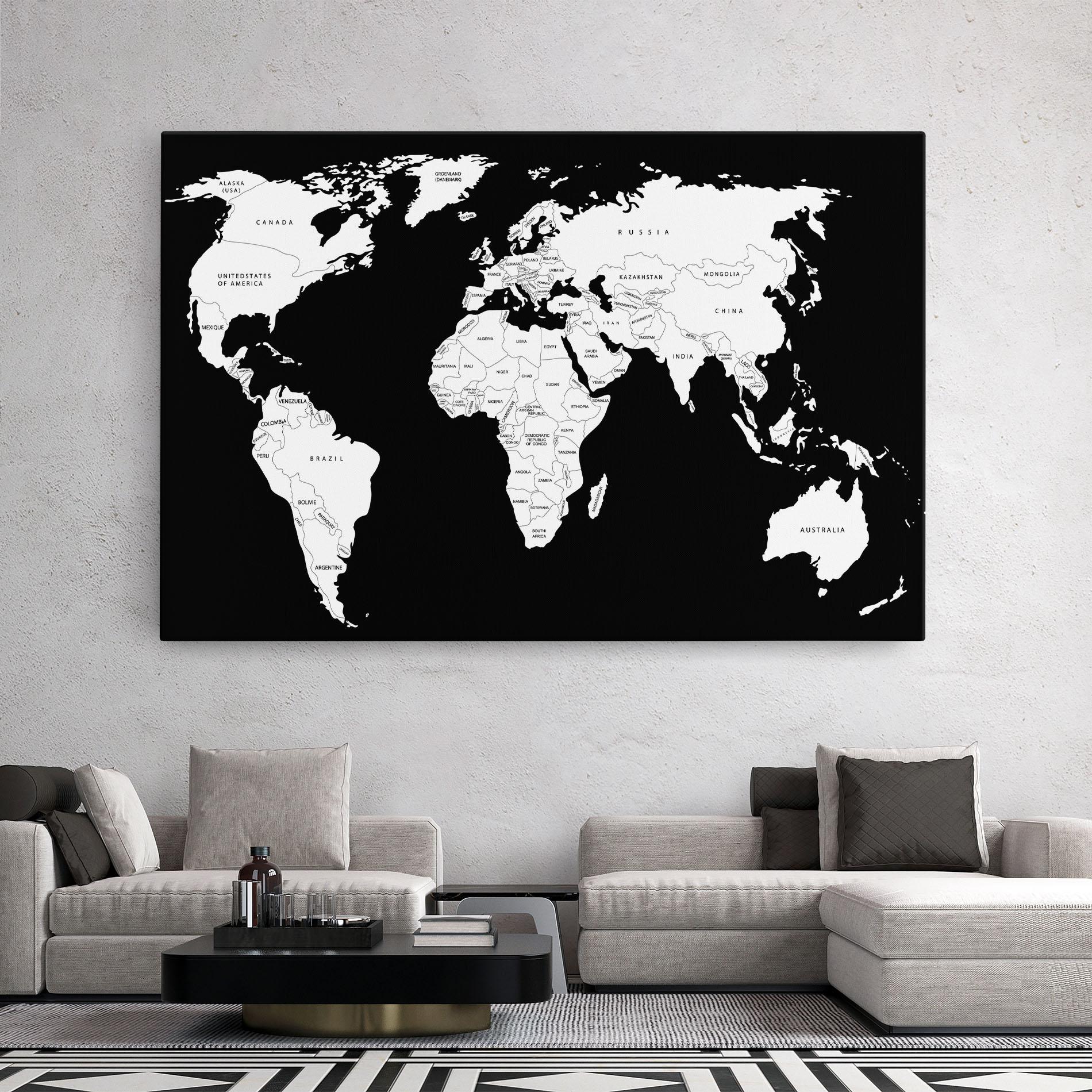 Leinwandbild White World Map mockup 2