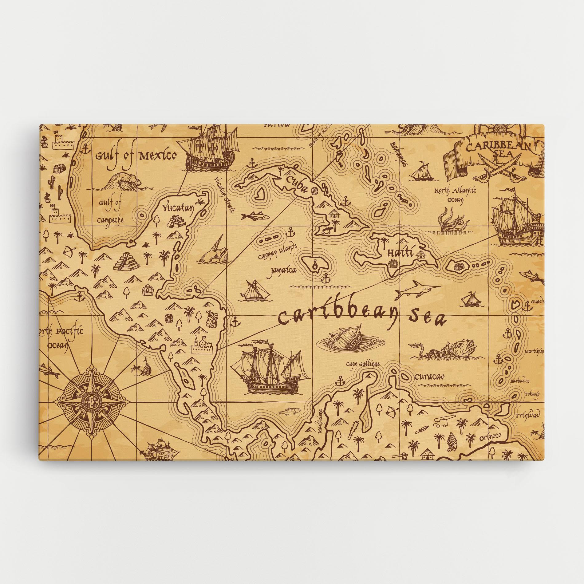 Leinwandbild Caribbean Sea Map mockup 0