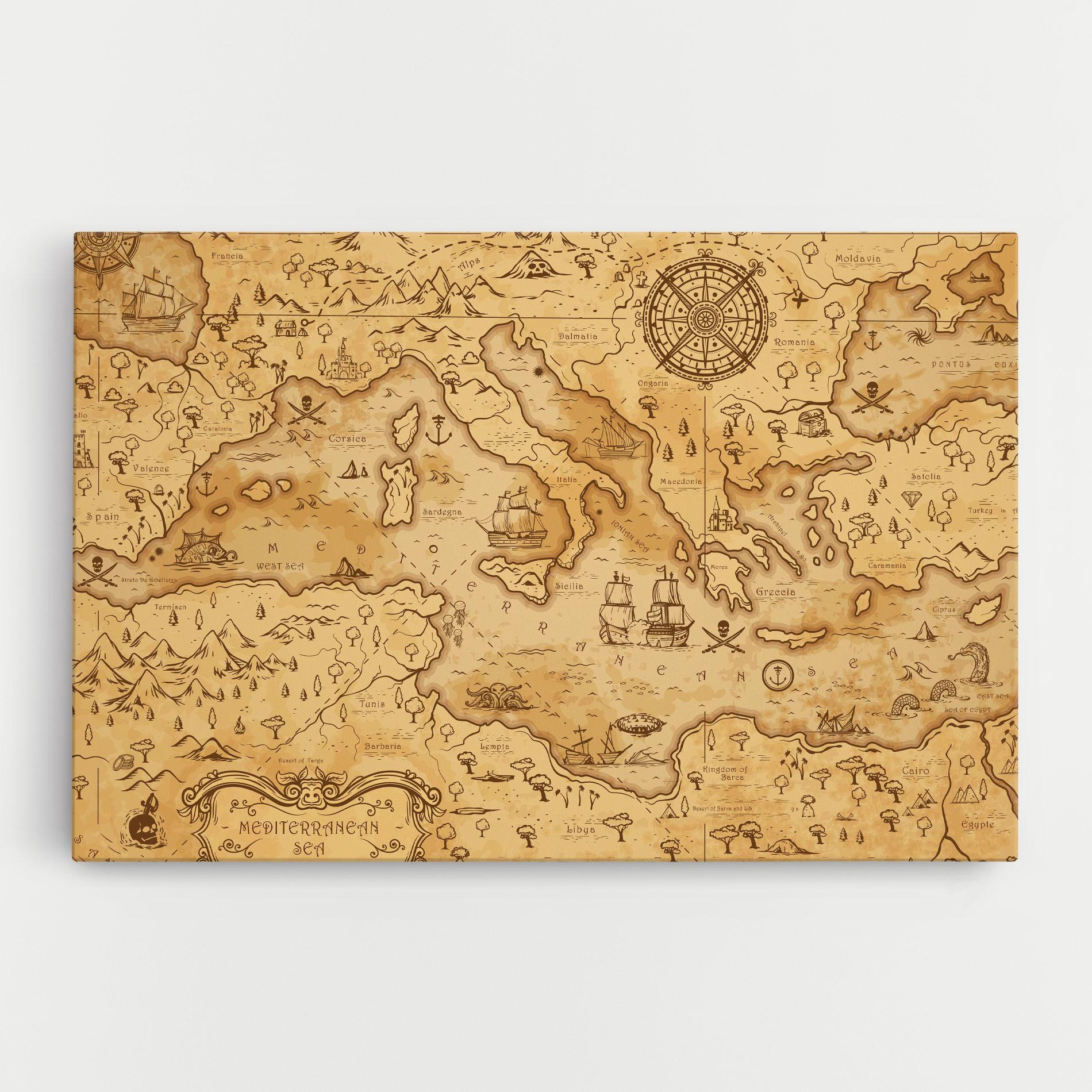 Leinwandbild Cream Brown Map mockup 0