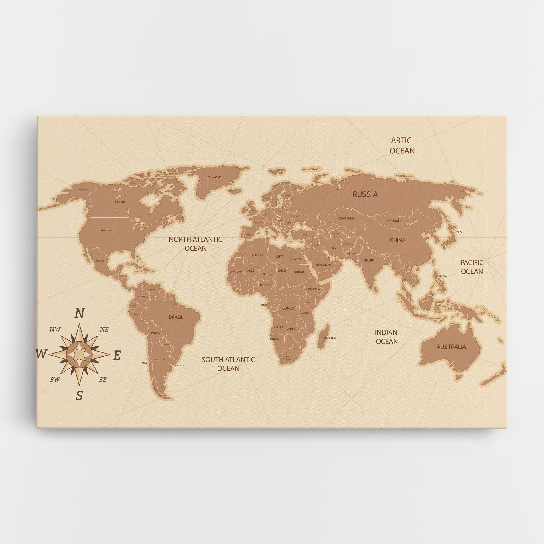 Leinwandbild Cream Map Vintage mockup 0