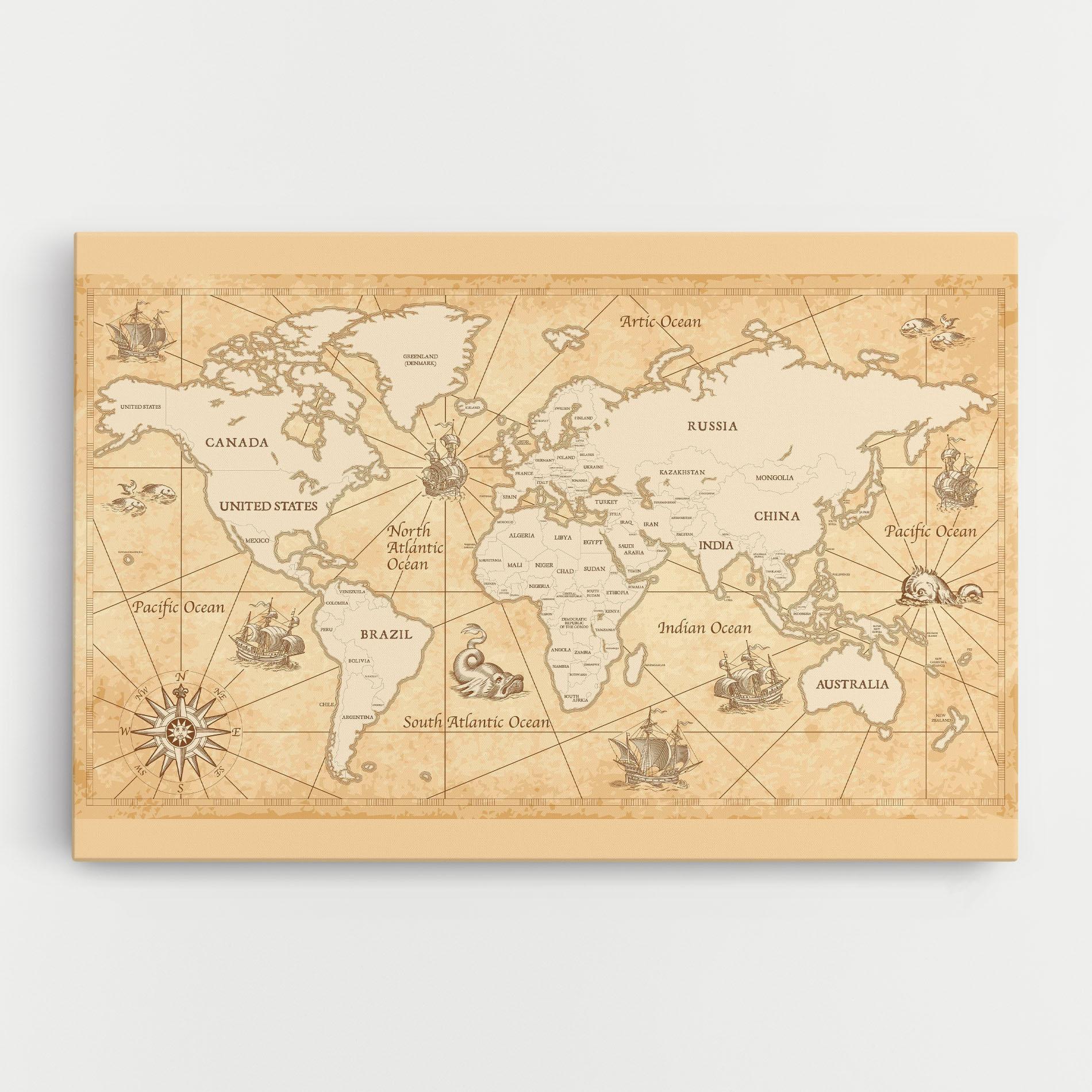 Leinwandbild Cream Old Map mockup 0