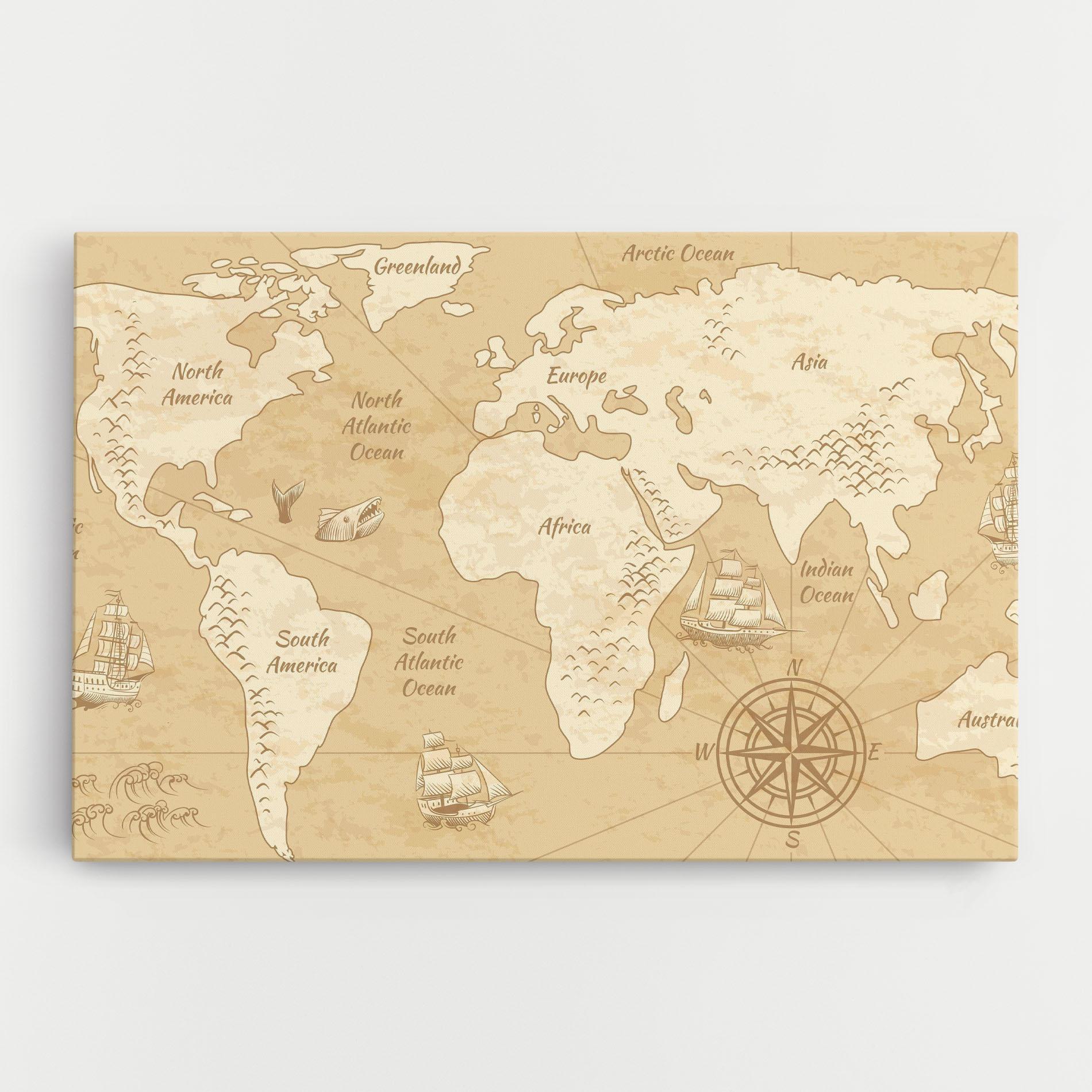 Leinwandbild Old Continents Map mockup 0