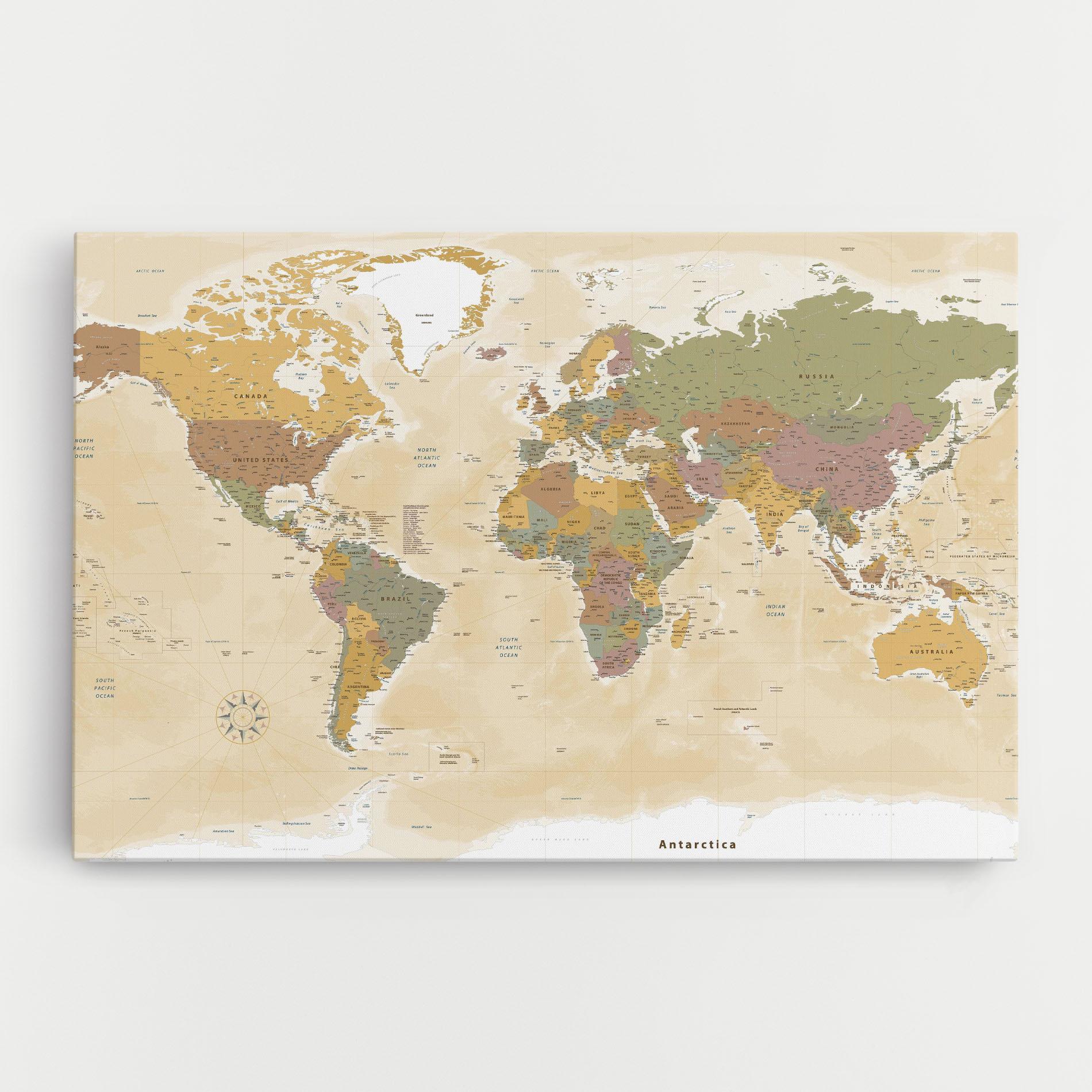 Leinwandbild World Map Vintage mockup 0