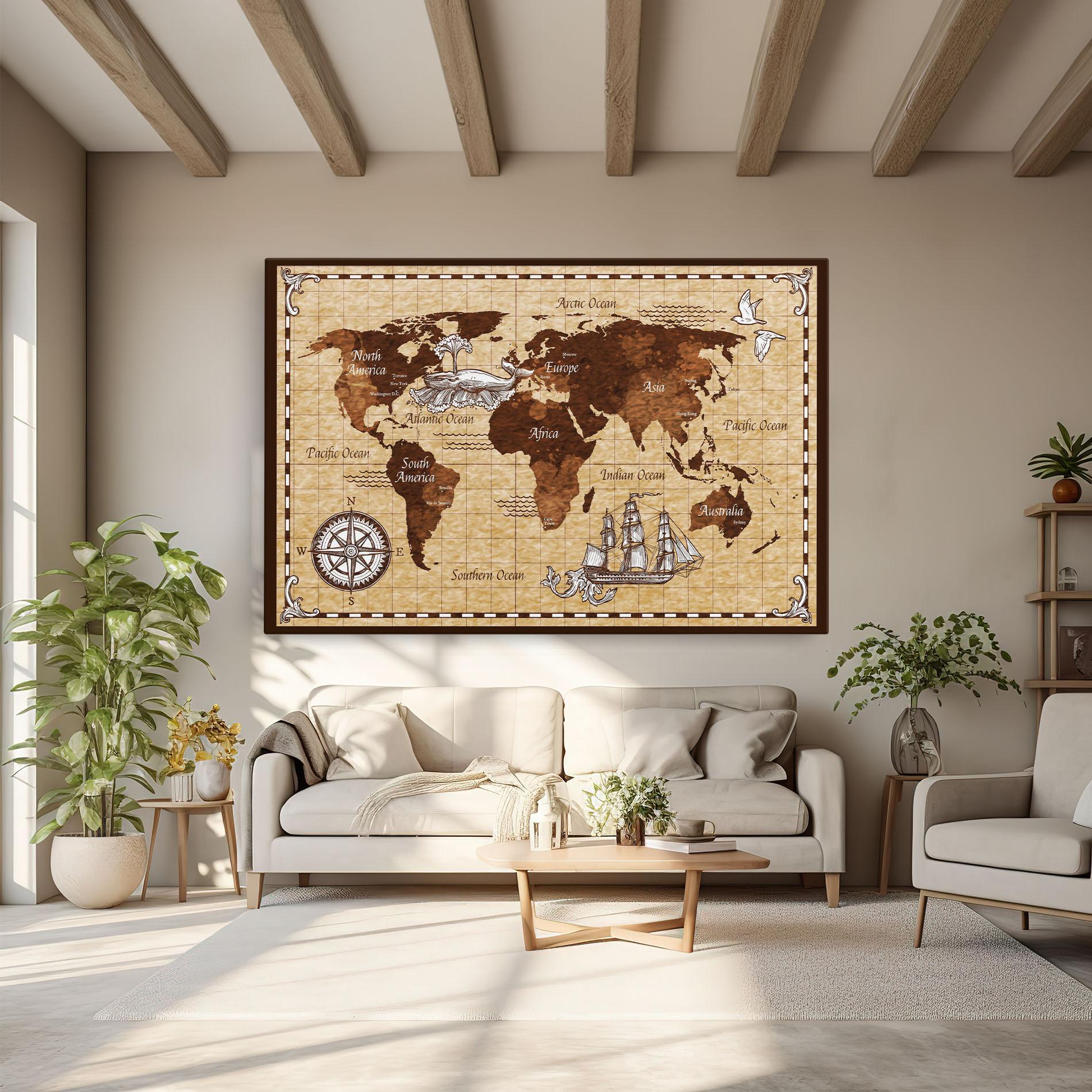 Leinwandbild Brown Old Map mockup 6