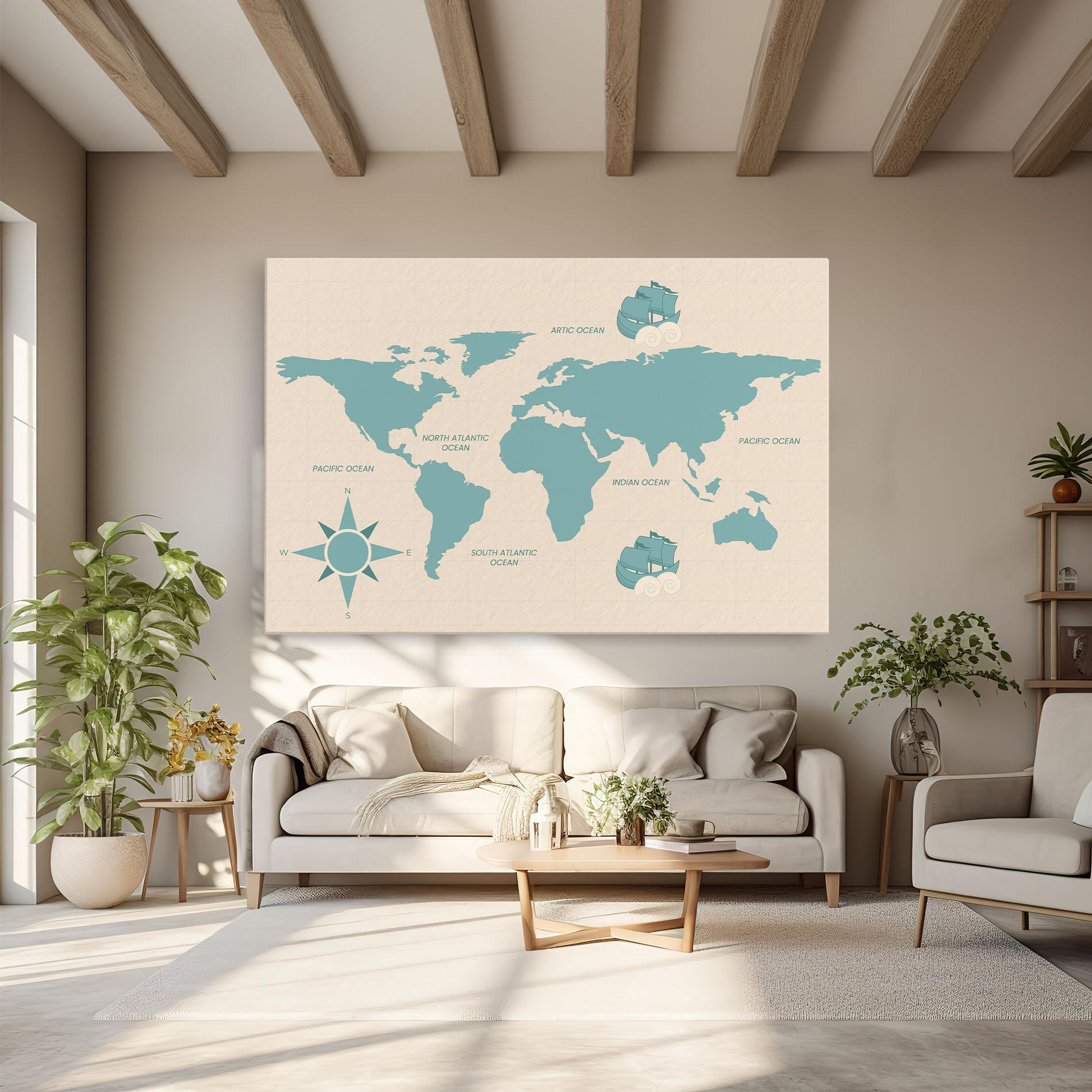 Leinwandbild Cream Blue Map mockup 6
