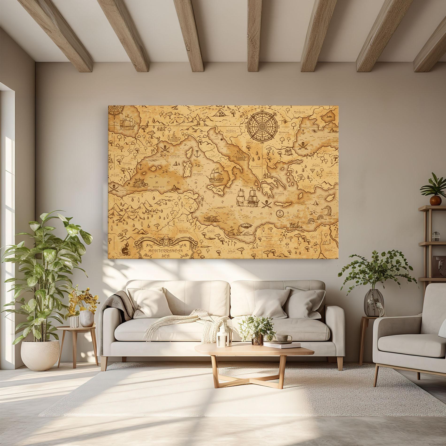 Leinwandbild Cream Brown Map mockup 6