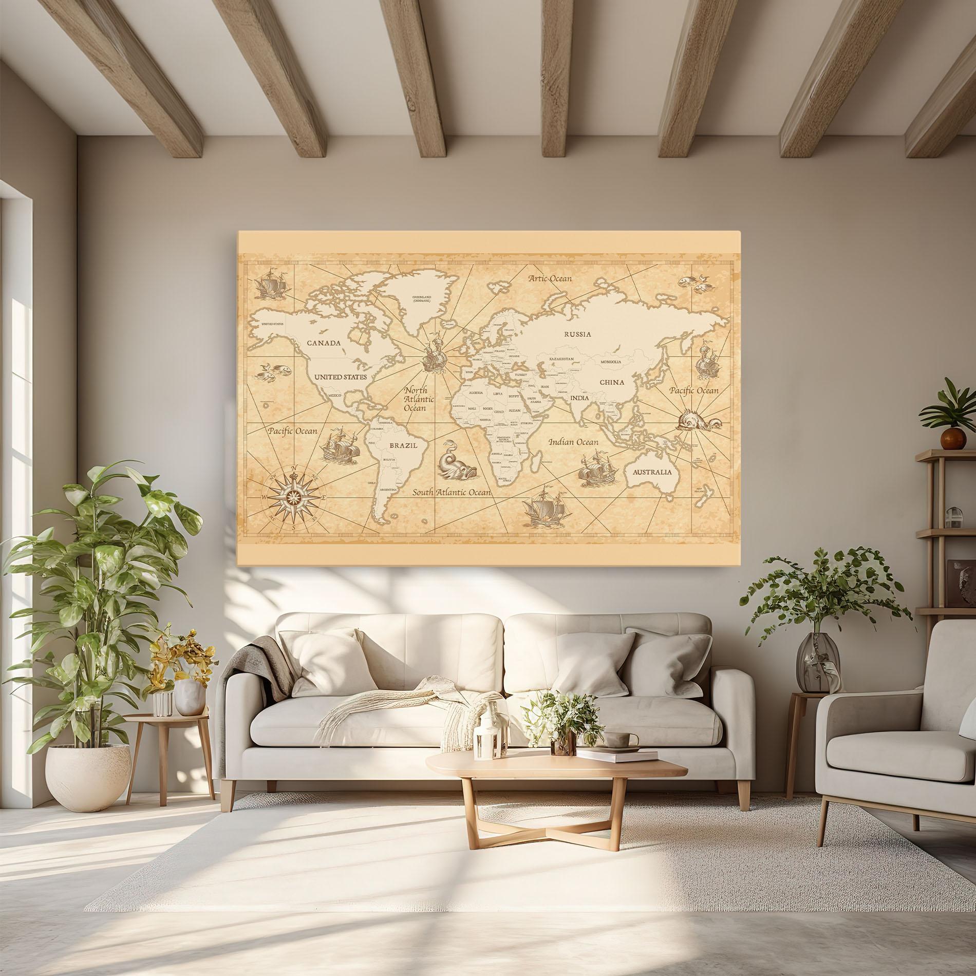 Leinwandbild Cream Old Map mockup 6