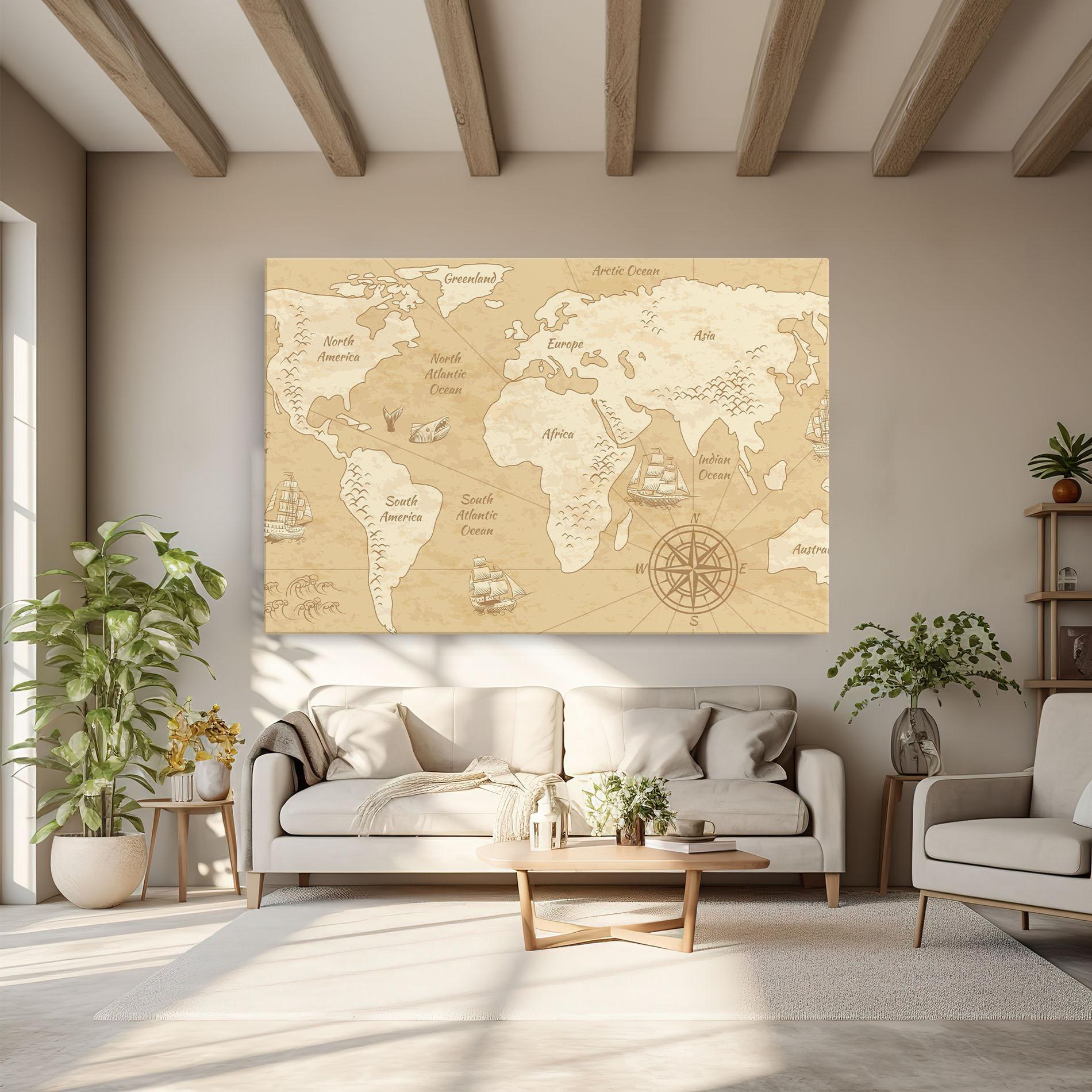 Leinwandbild Old Continents Map mockup 6