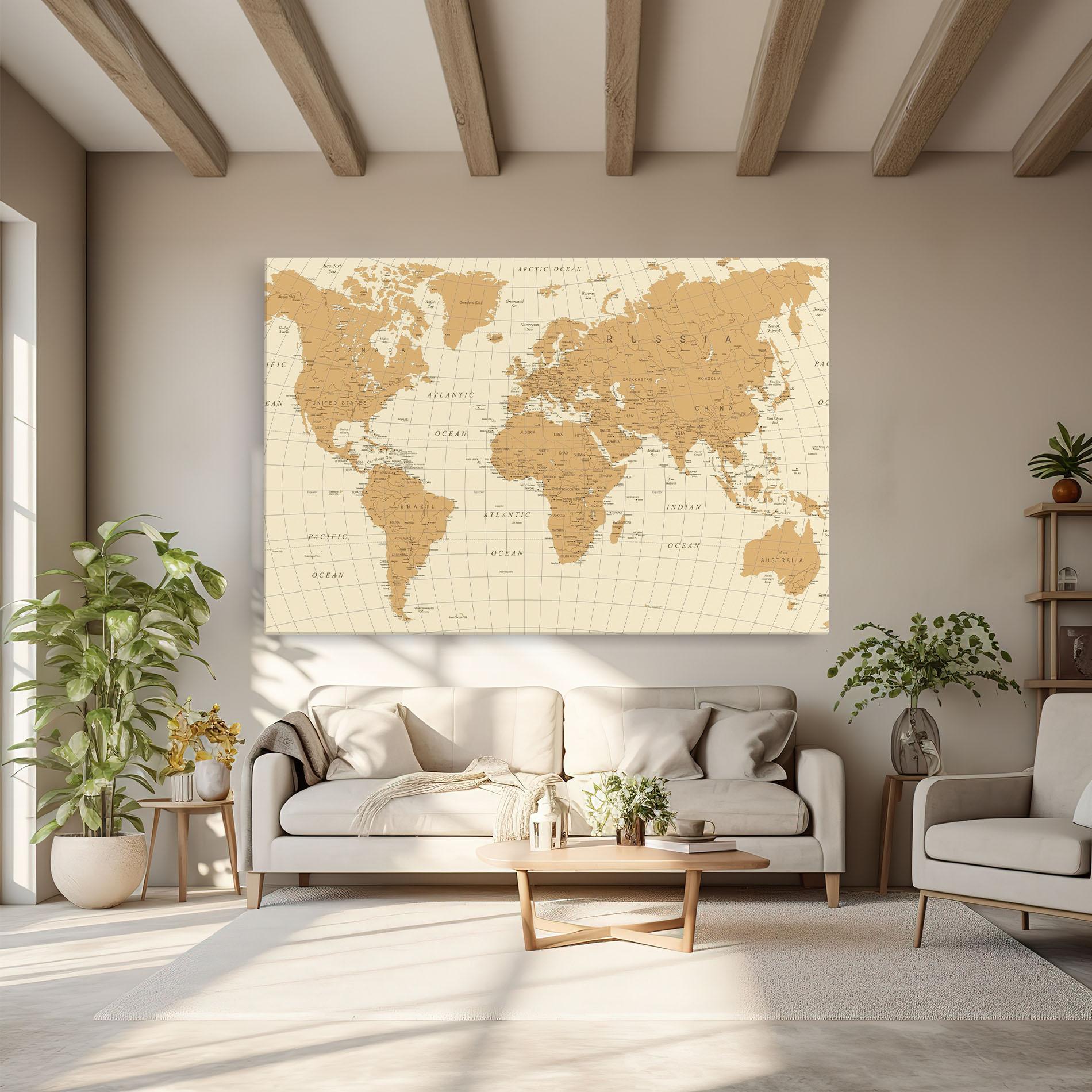 Leinwandbild Old Map Cream mockup 6