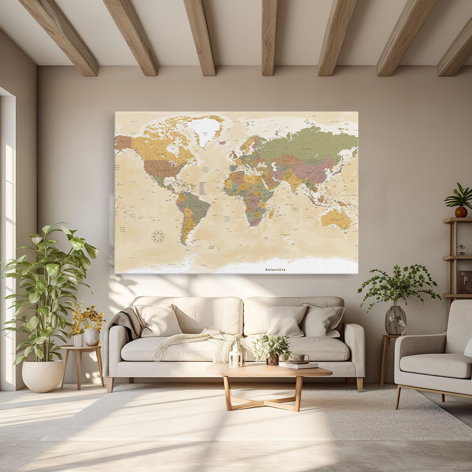 Leinwandbild World Map Vintage mockup 6