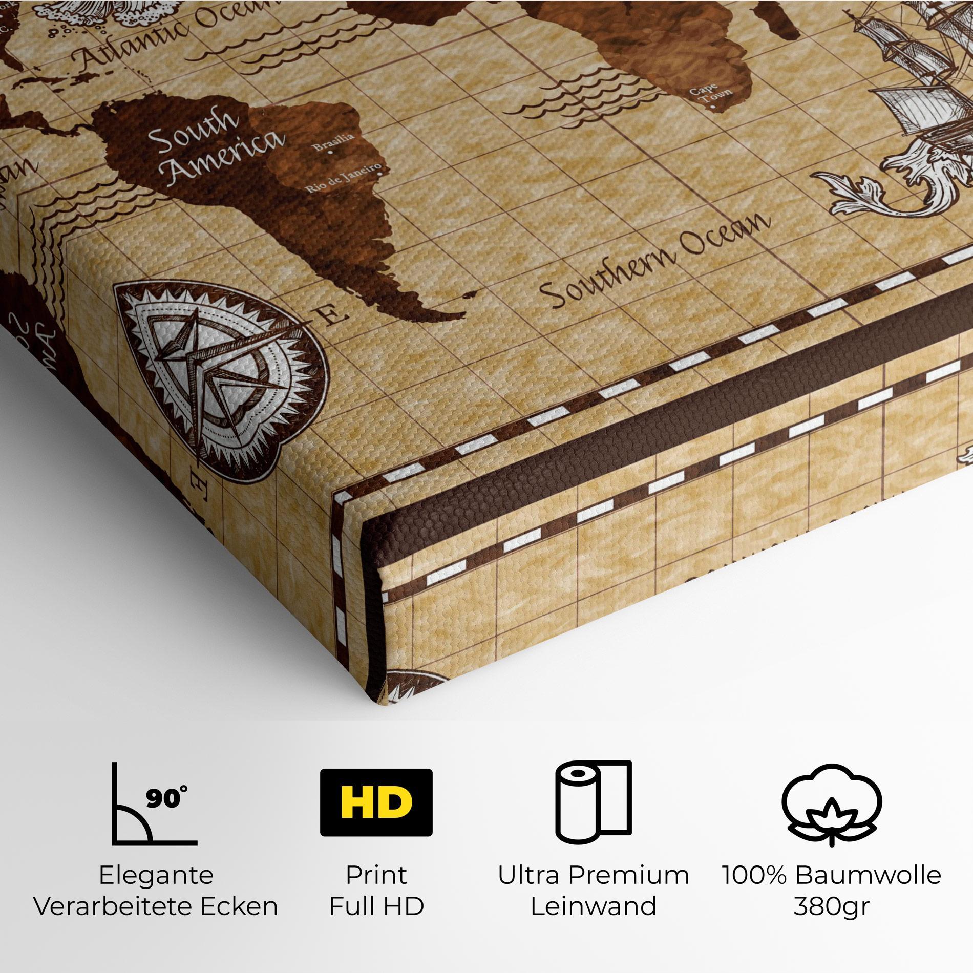 Leinwandbild Brown Old Map mockup 4