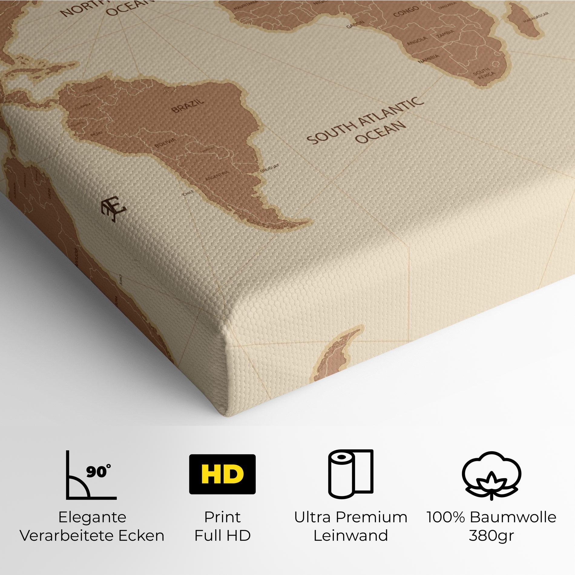 Leinwandbild Cream Map Vintage mockup 4