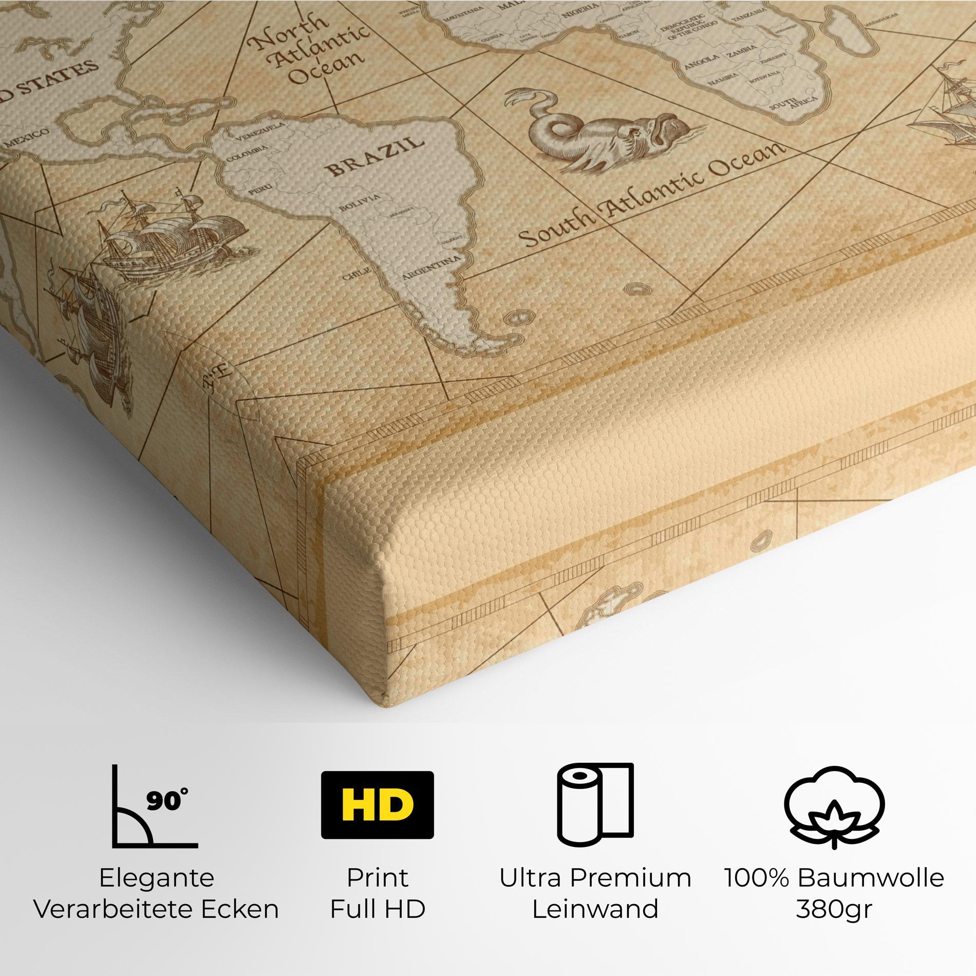 Leinwandbild Cream Old Map mockup 4