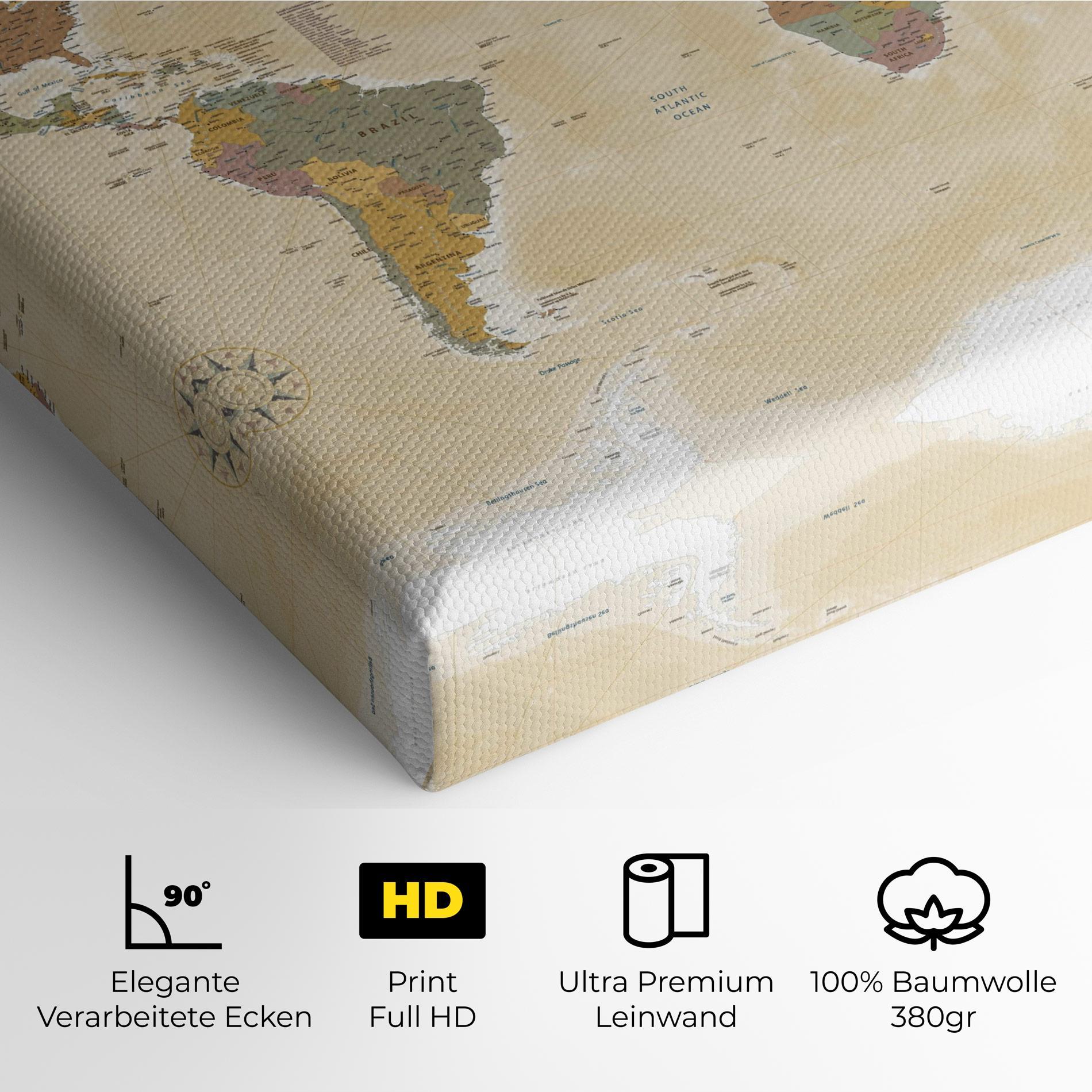 Leinwandbild World Map Vintage mockup 4