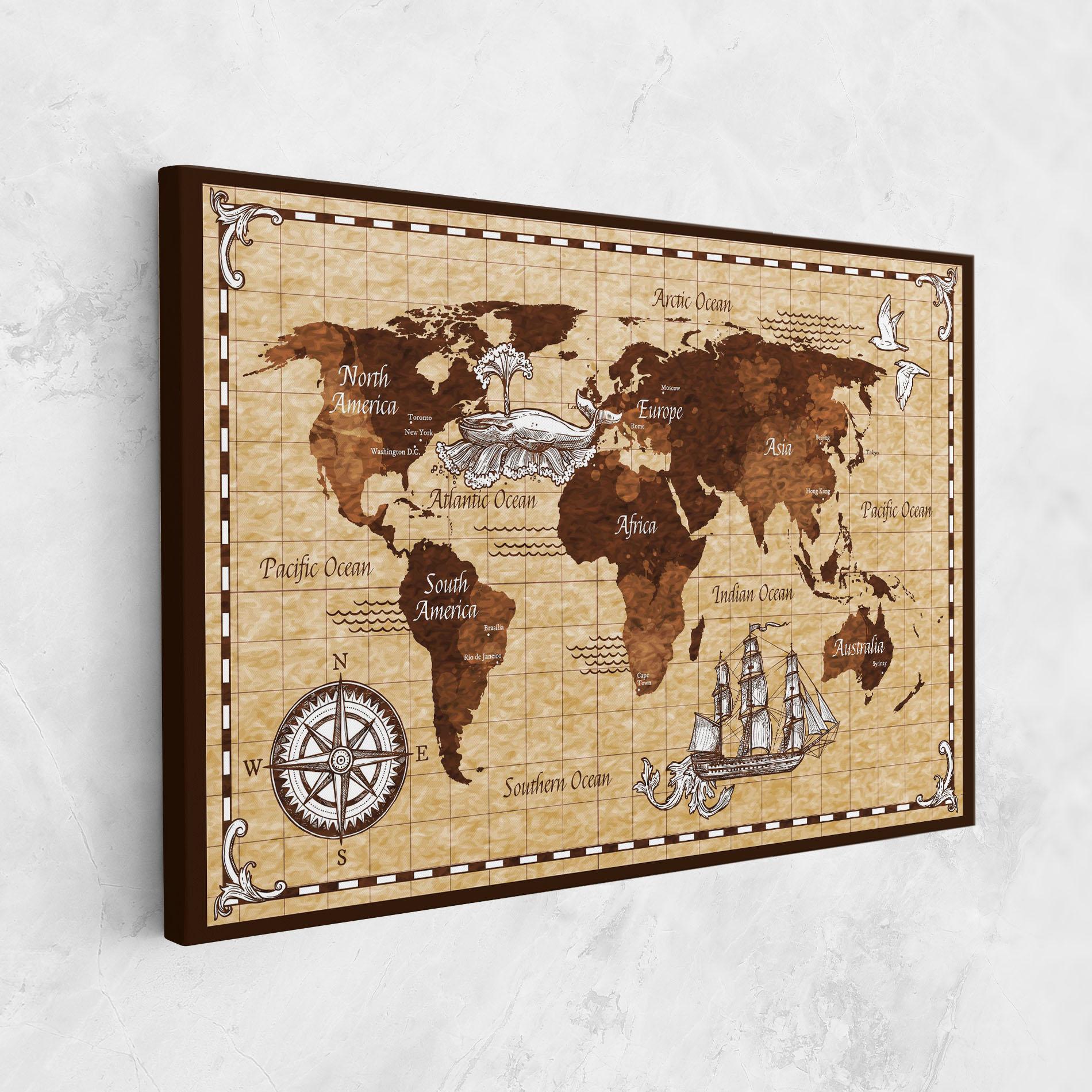 Leinwandbild Brown Old Map mockup 1