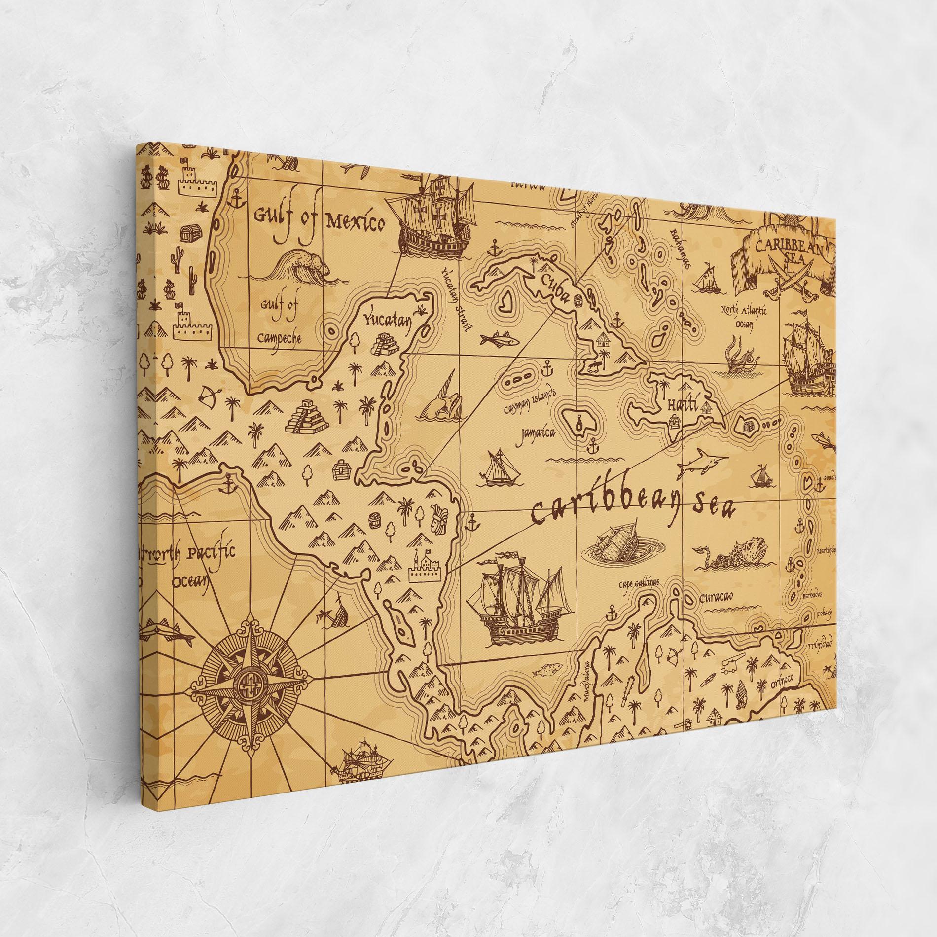 Leinwandbild Caribbean Sea Map mockup 1