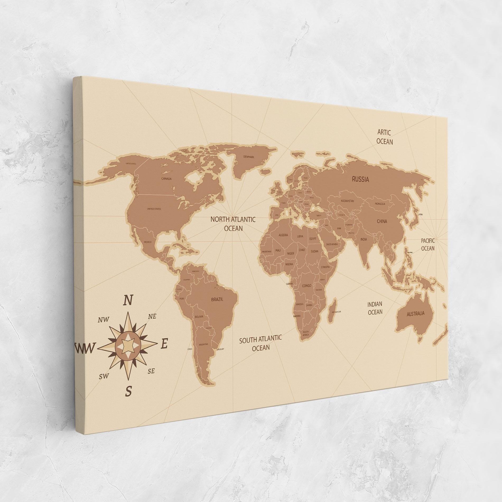 Leinwandbild Cream Map Vintage mockup 1