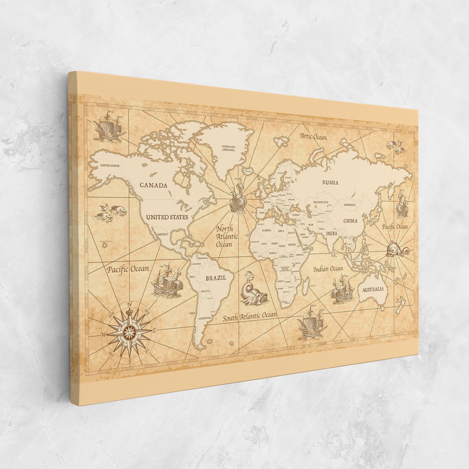 Leinwandbild Cream Old Map mockup 1