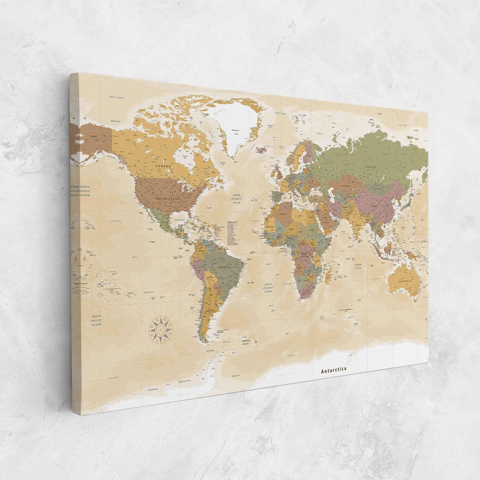 Leinwandbild World Map Vintage mockup 1