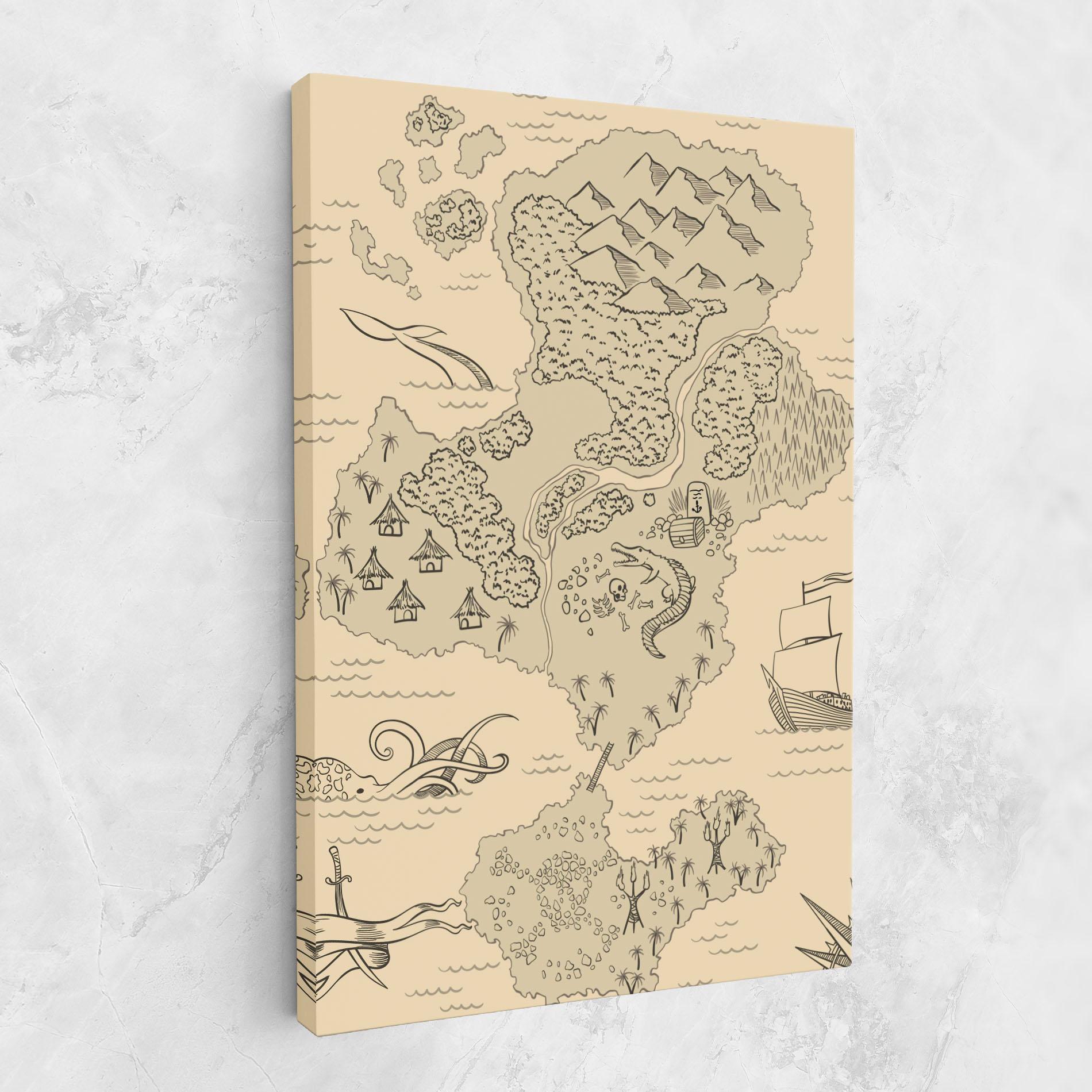 Leinwandbild Island Old Map mockup 1